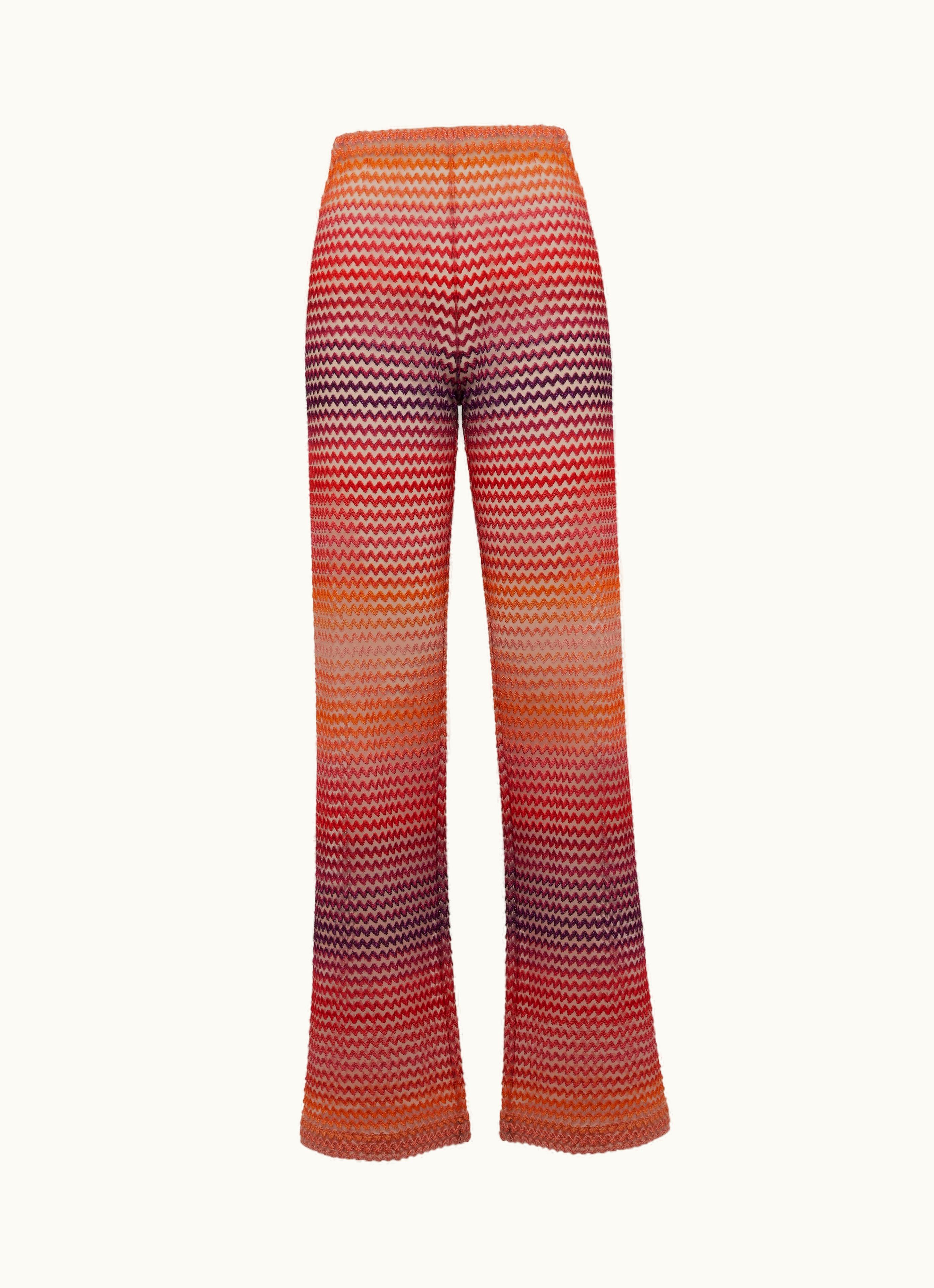 Missoni Missoni Straight Trousers In Tulle With Multicoloured Zigzag Pink