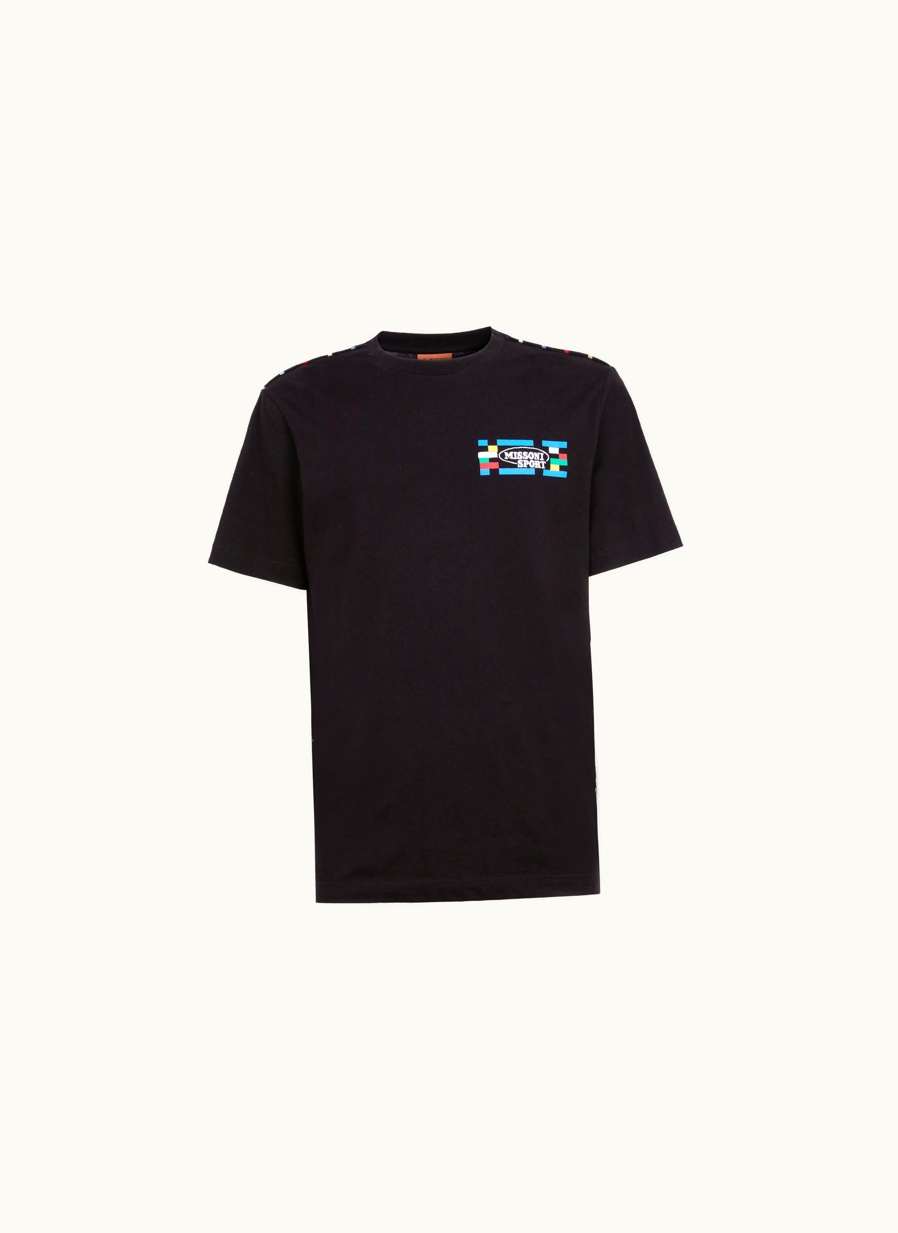 Missoni Missoni Crew-neck Cotton T-shirt With Logo And Contrasting Piping White & Multicoloured Heritage Black & Multicoloured