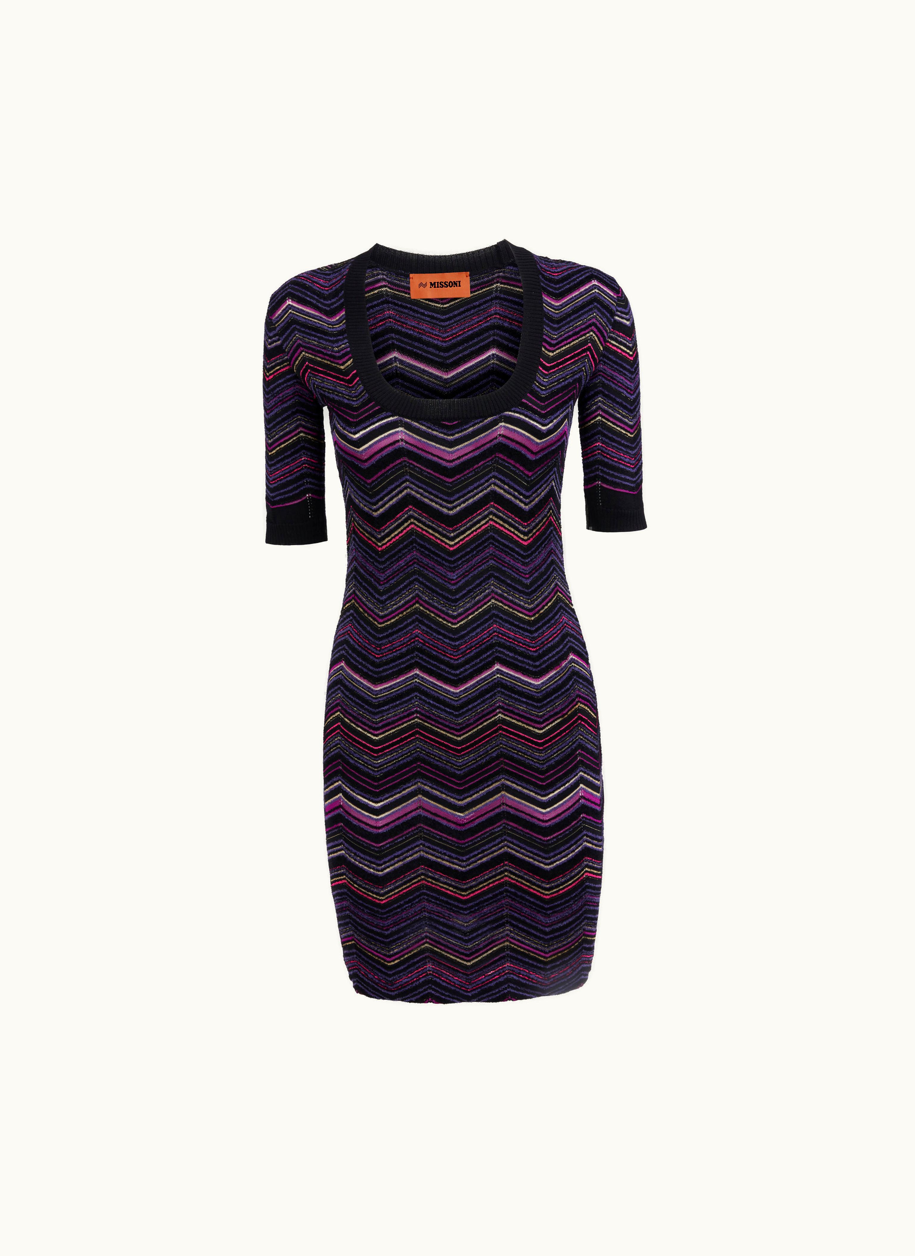 Missoni Missoni Mini Dress With Square Neckline In Zigzag Wool And Viscose Multicoloured