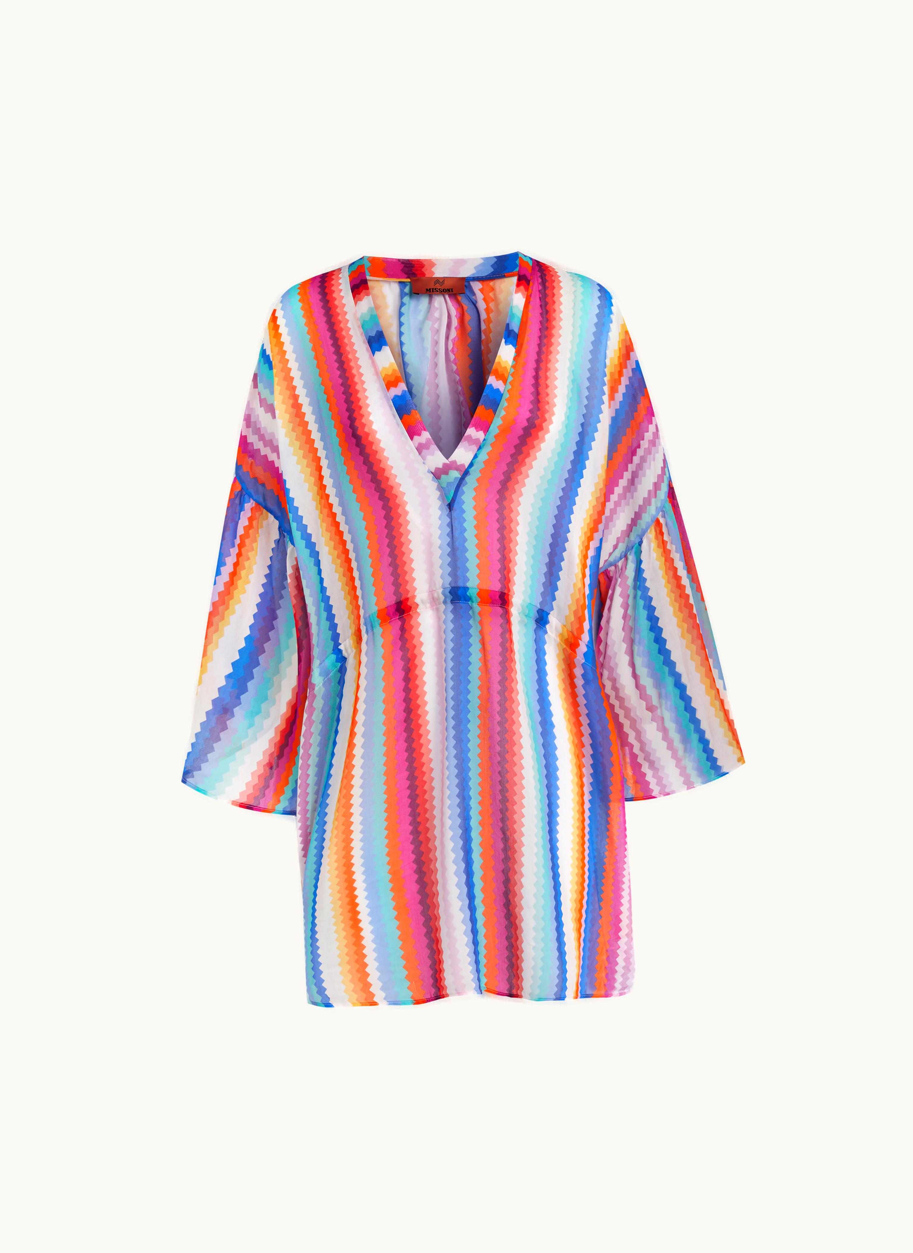 Missoni Missoni Short Cover Up Kaftan In Zigzag Cotton And Silk Multicoloured