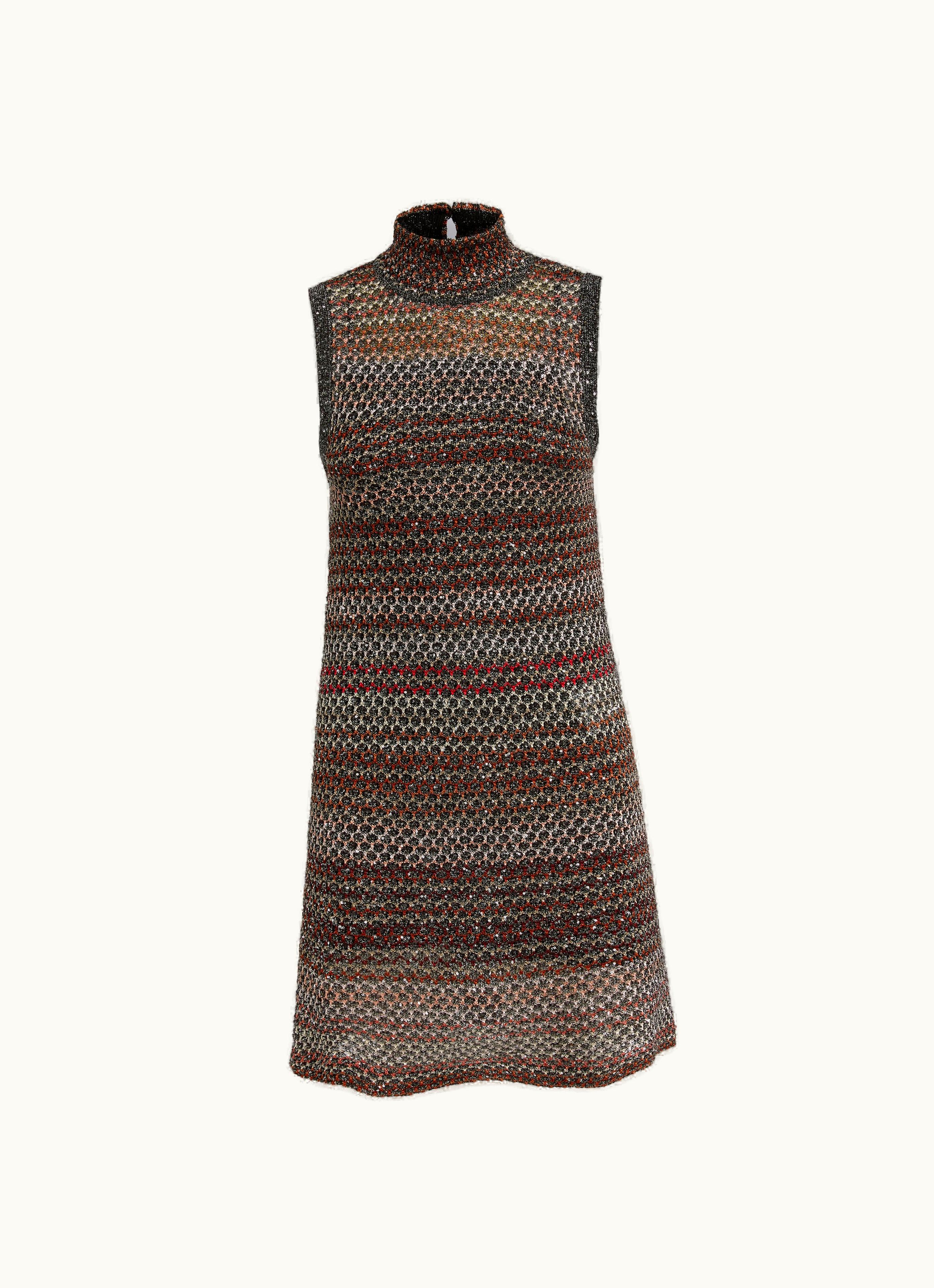 Missoni Missoni Minidress In Mesh Knit With High Neck And Sequin Appliqué Multicoloured