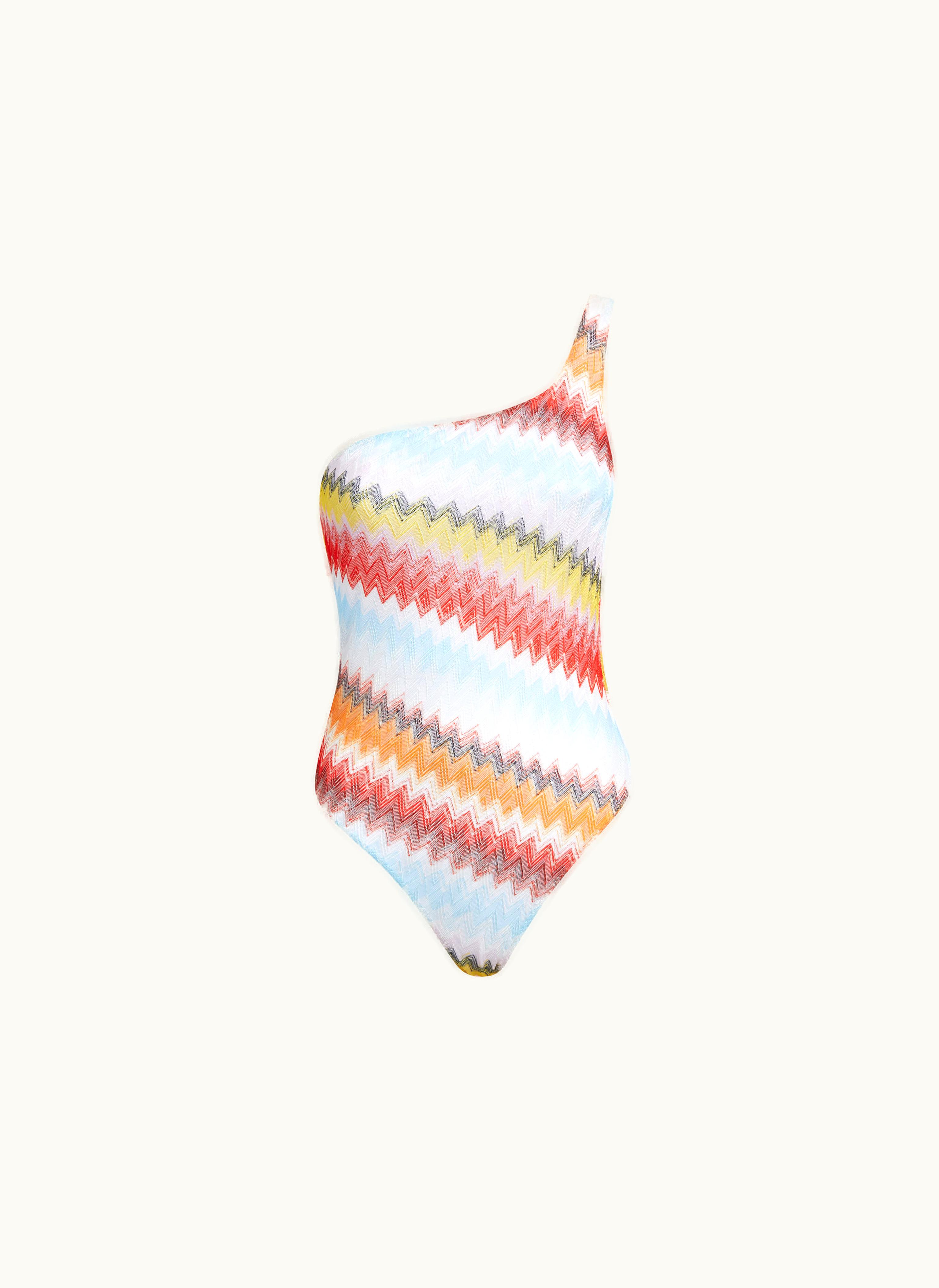 Missoni Missoni One-shoulder Swimming Costume In Multicoloured Zigzag Knit Multicoloured