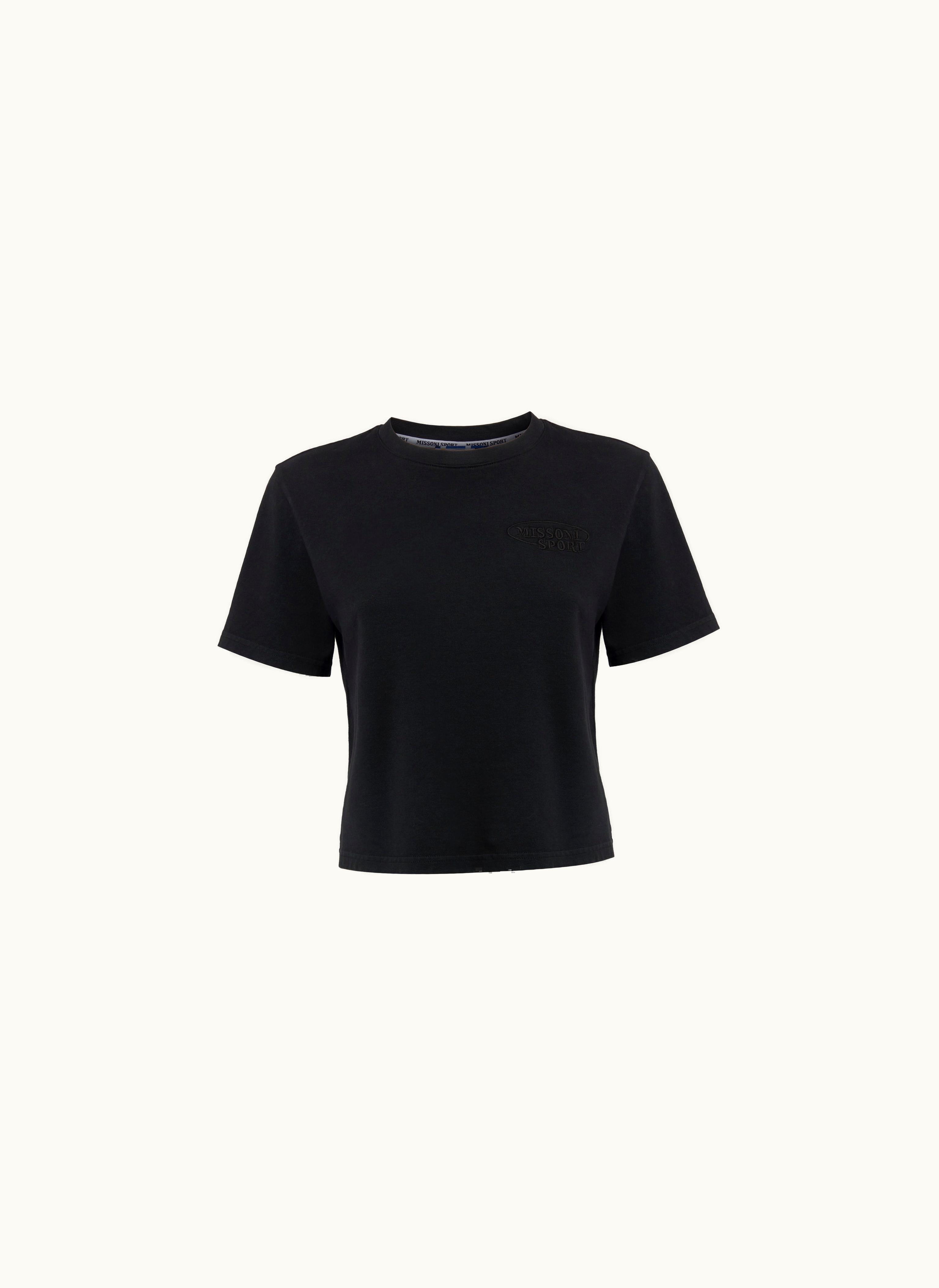 Missoni Missoni Crew-neck Crop T-shirt In Cotton With Logo Black
