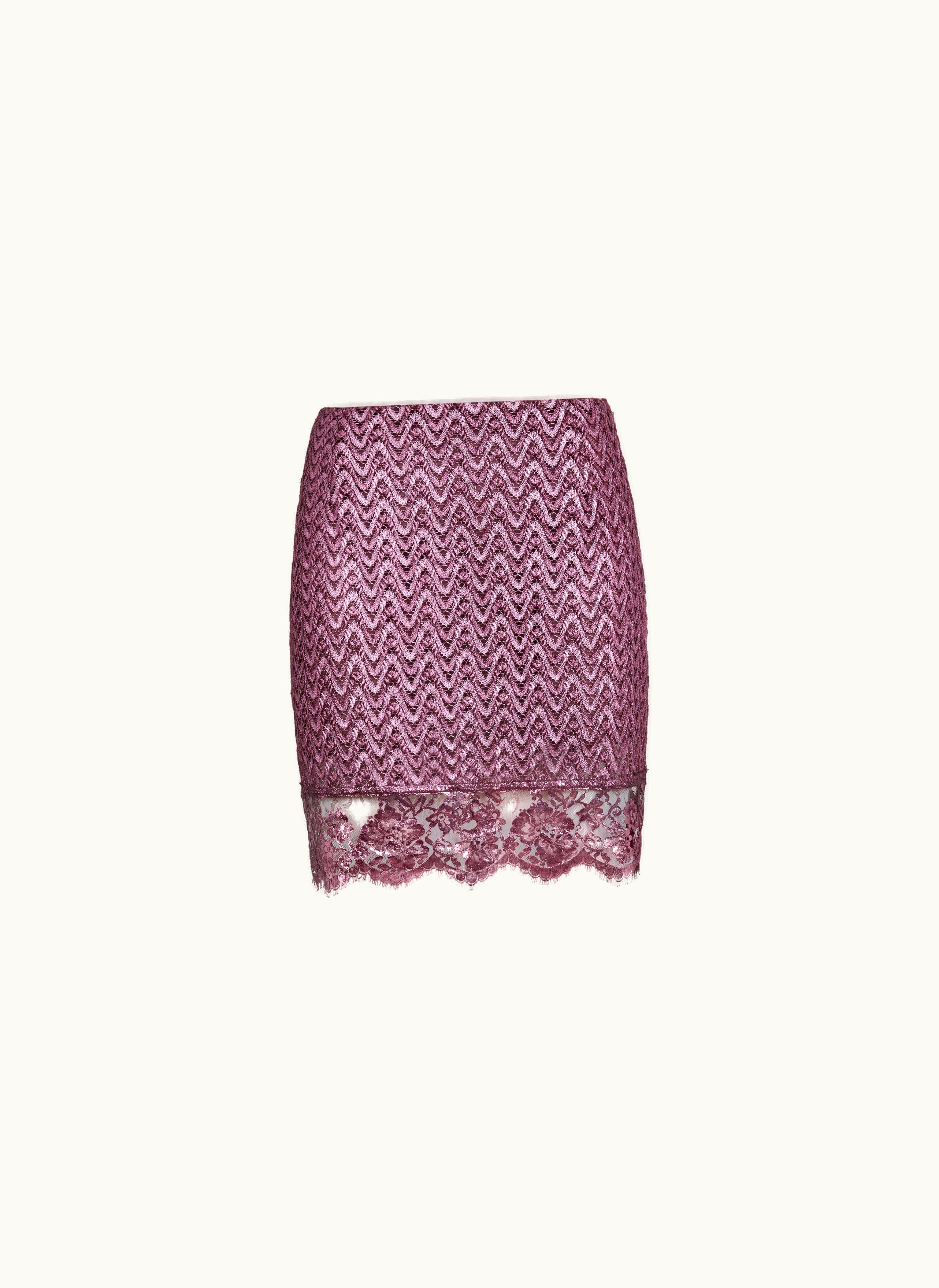 Missoni Missoni Wool And Viscose Miniskirt With Zigzag Pattern And Lace Purple