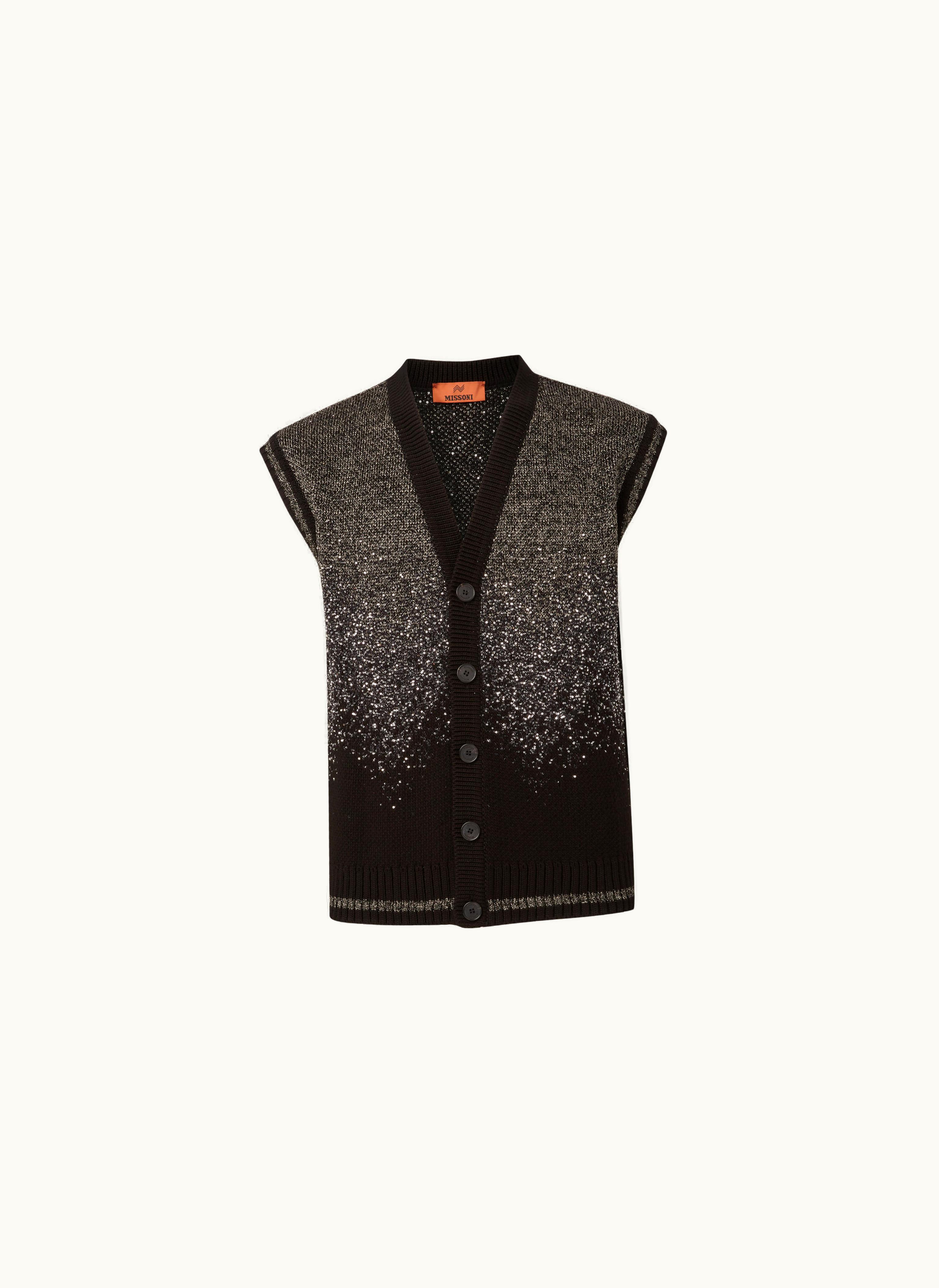 Missoni Missoni Gilet In Dégradé Cotton Blend With Lurex And Sequins Black