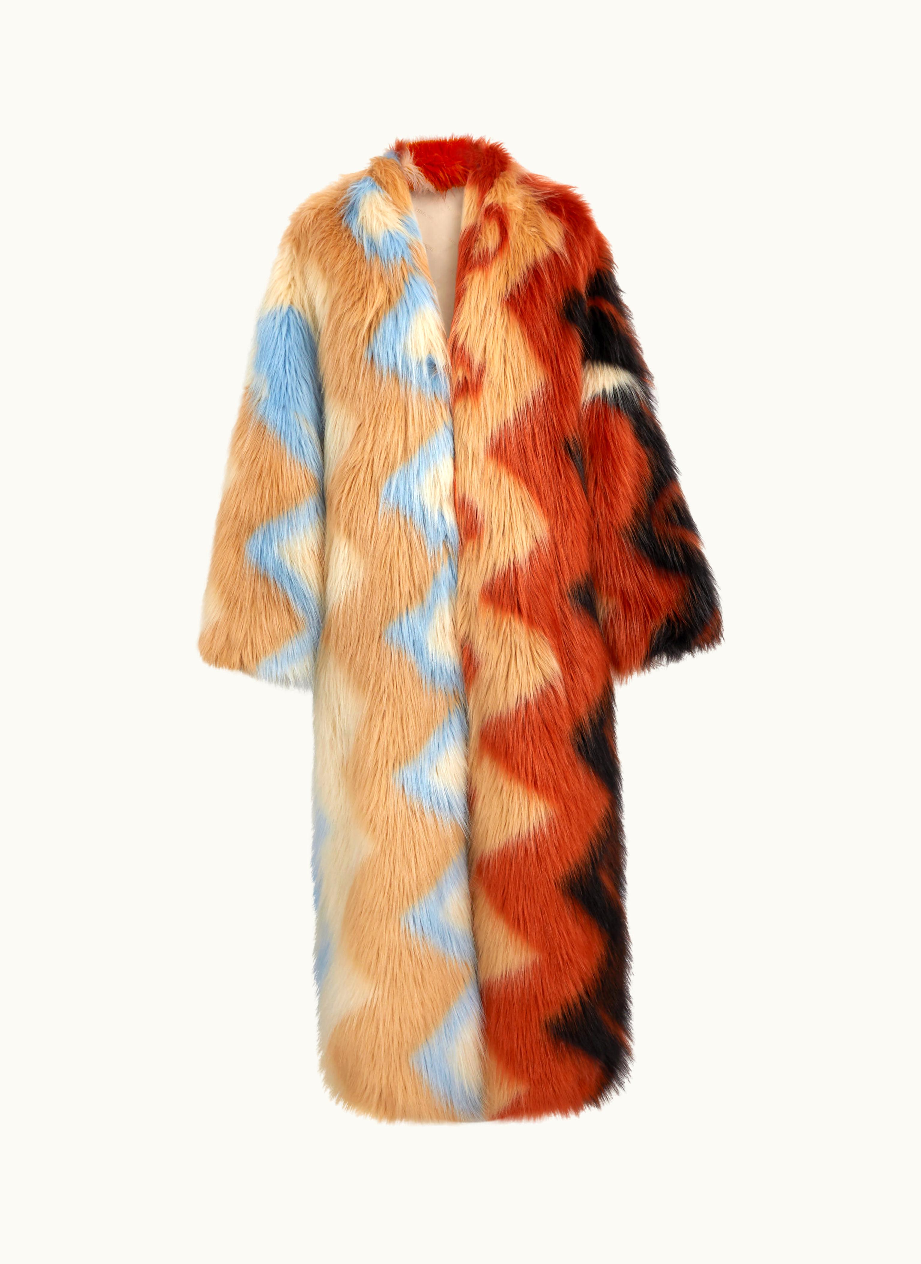 Missoni Missoni Long Coat In Faux Fur With Zigzag Multicoloured