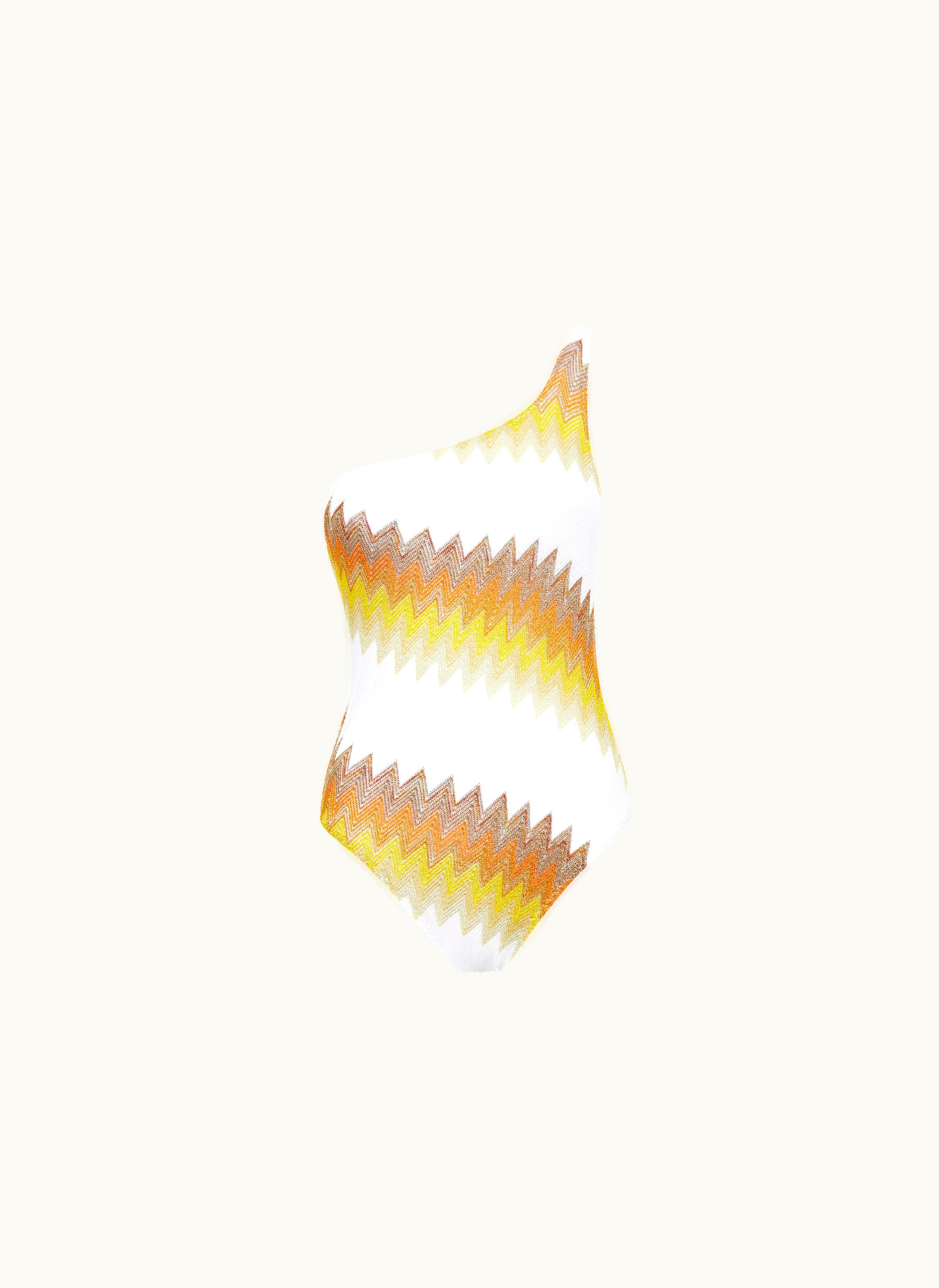 Missoni Missoni One-piece one-shoulder Chevron Swimming Costume With Lamé White, Blue & Sky Blue