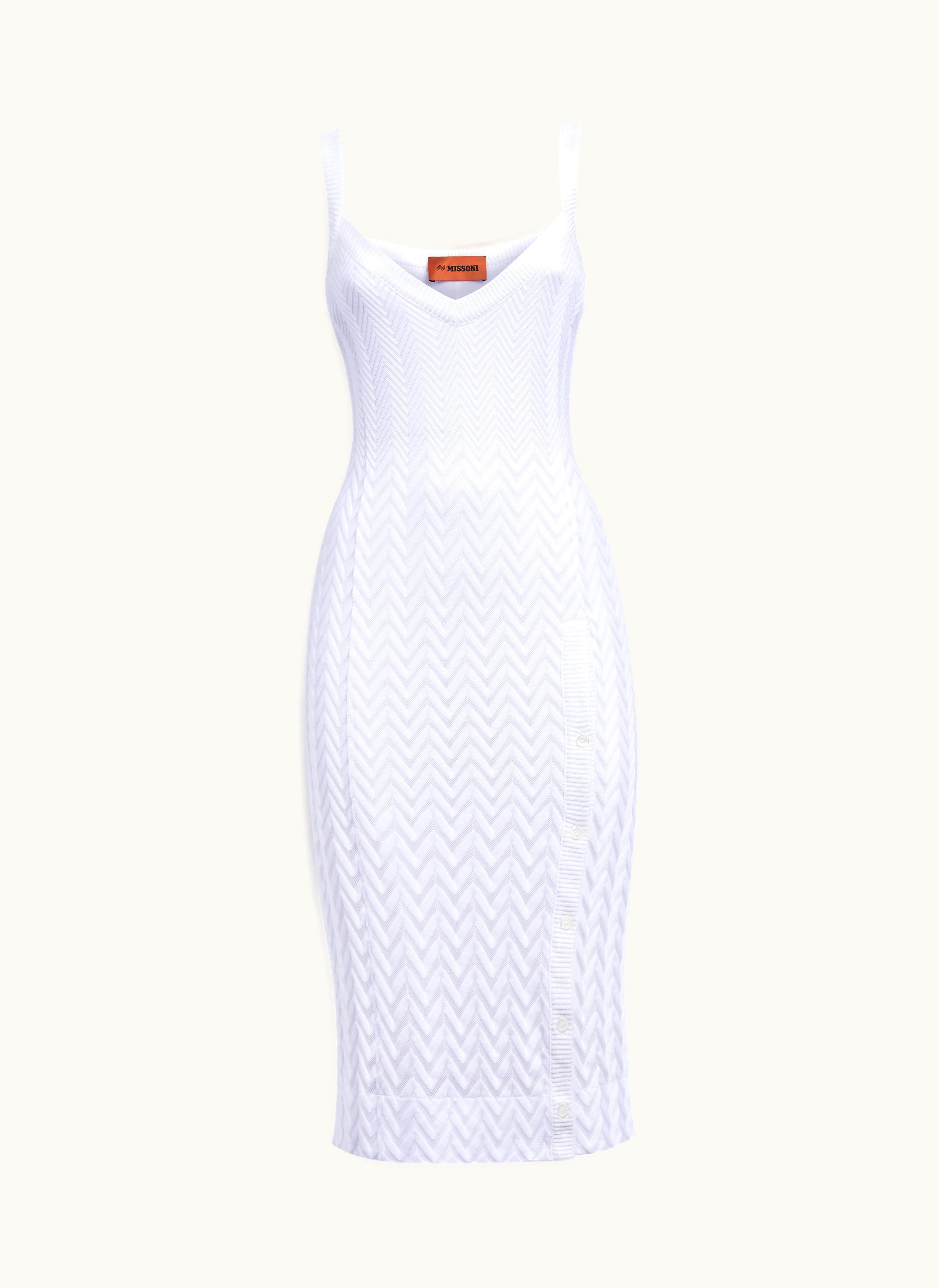 Missoni Missoni Sleeveless Cotton And Viscose Longuette Dress With Side Button Placket White