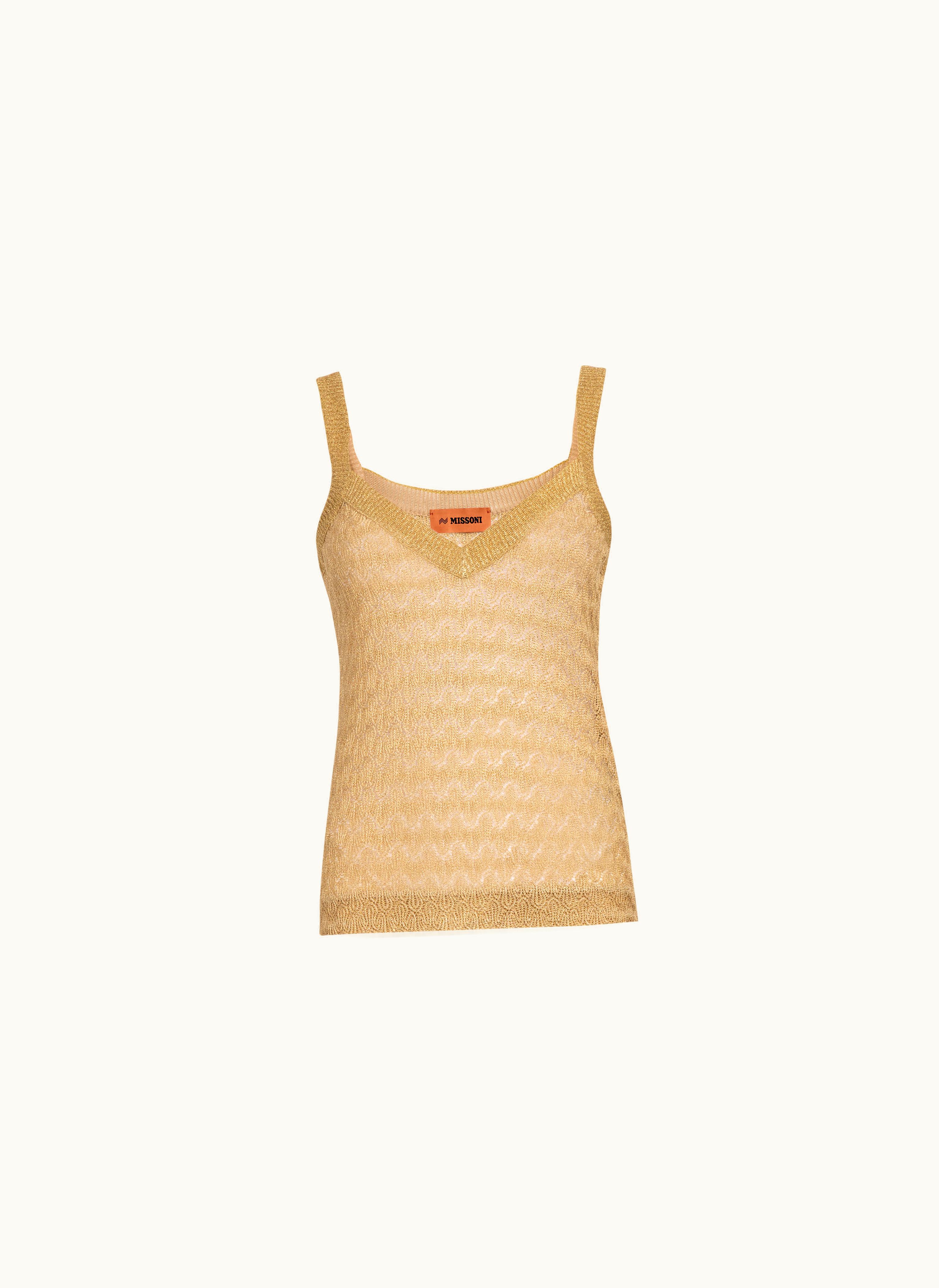 Missoni Missoni Lace-effect Knitted Tank Top With Lamé Ochre & Yellow Lamé