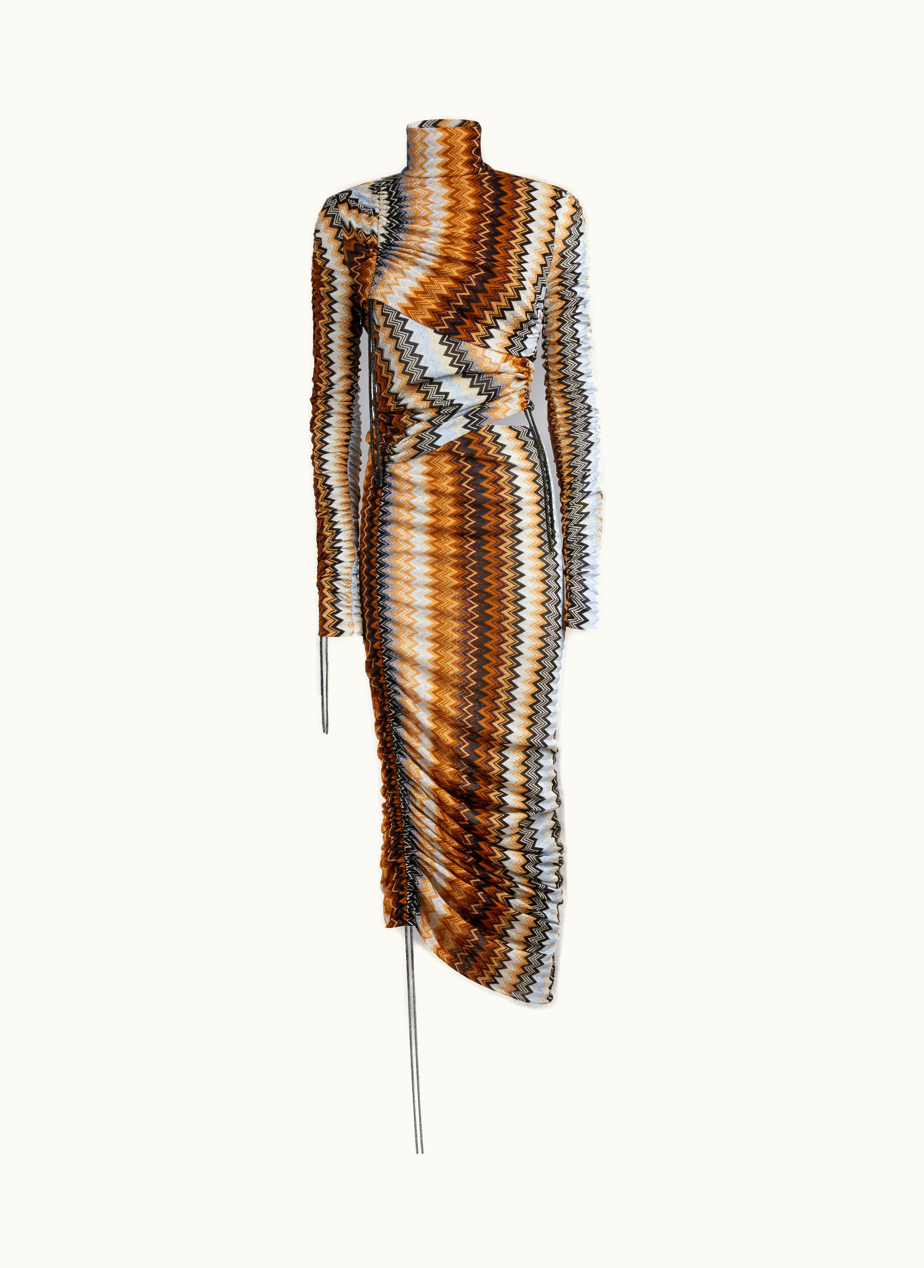 Missoni Missoni Long Viscose Chevron Dress With High Neck And Side Drape Multicoloured