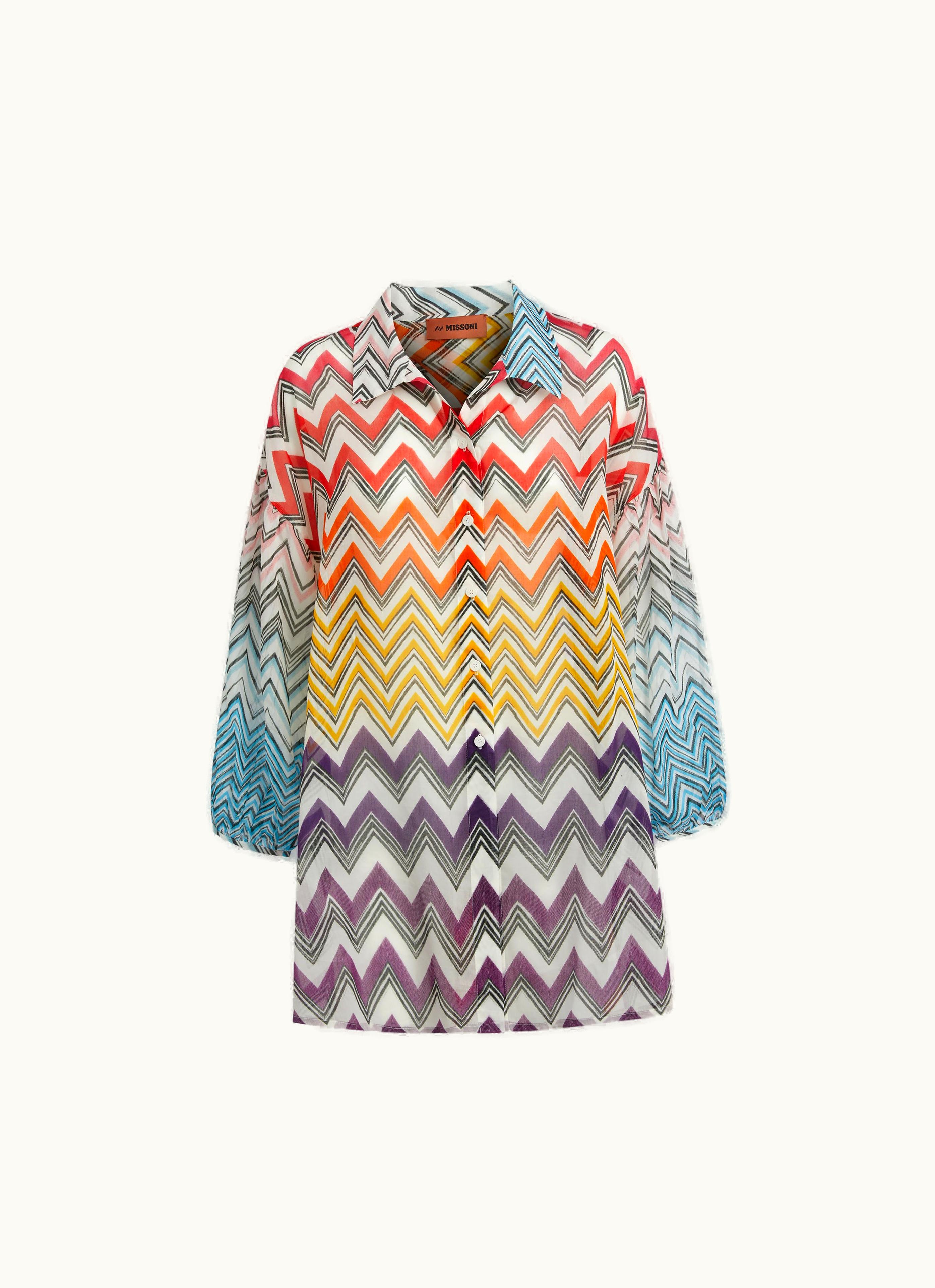 Missoni Missoni Wide Cotton And Silk Blouse In Zigzag Print Multicoloured