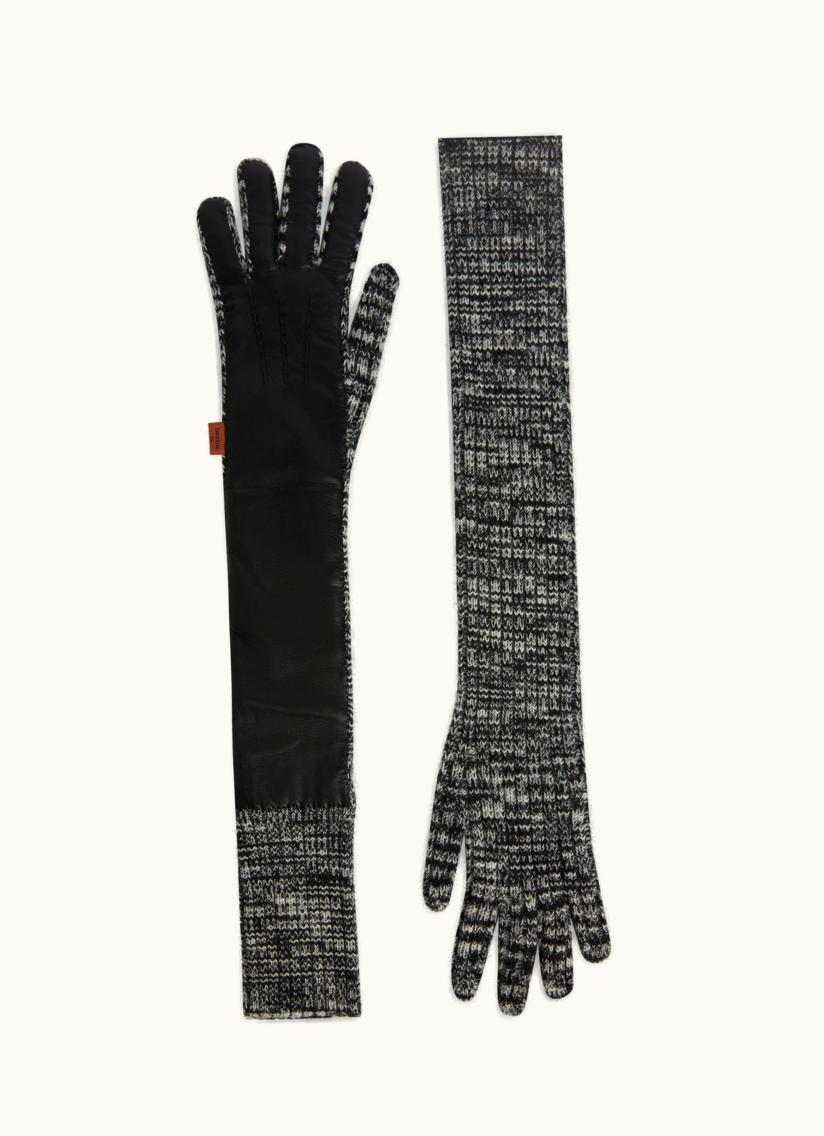 Missoni Missoni Long Leather And Slub Wool Gloves Multicoloured