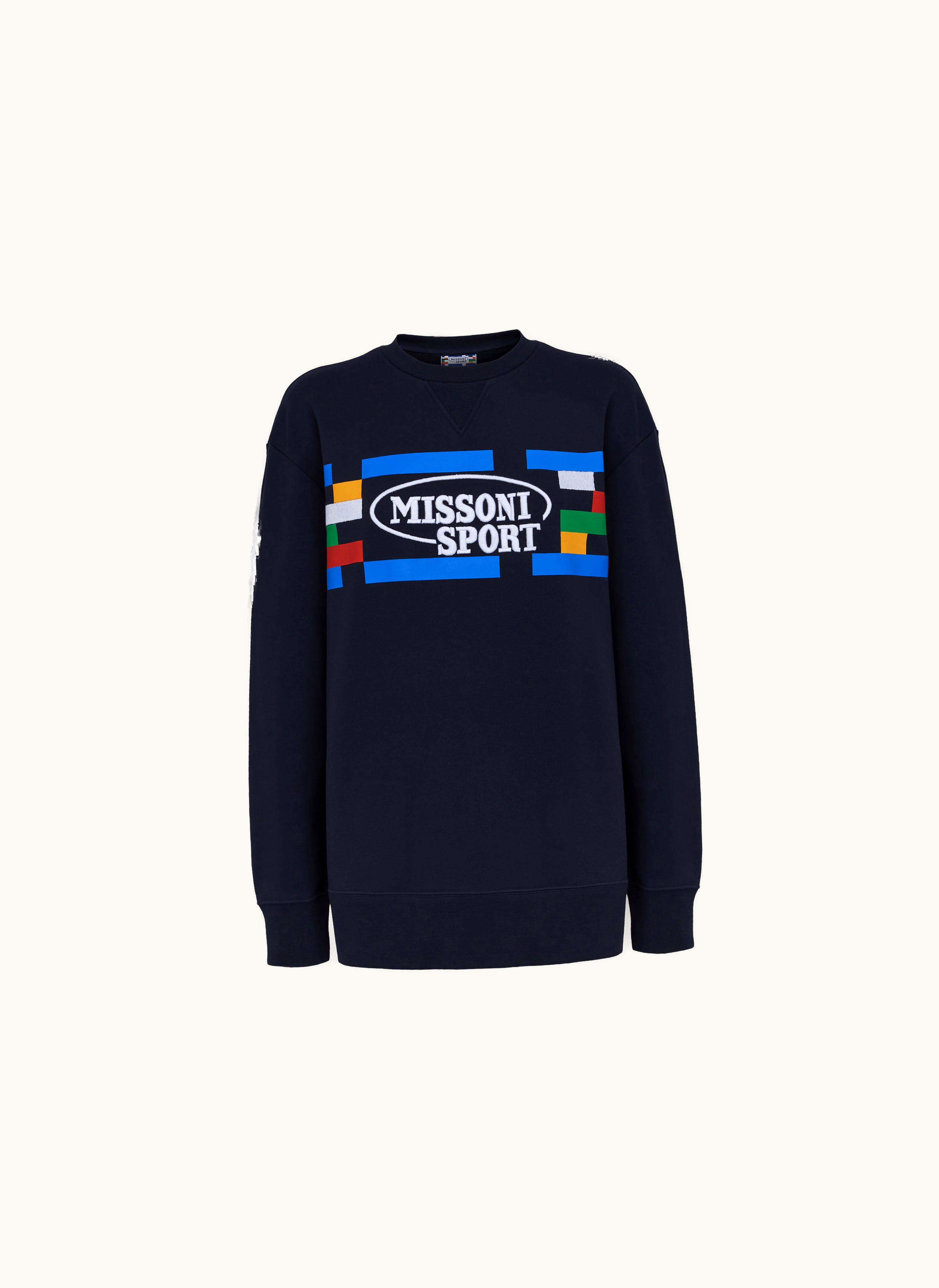 Missoni Missoni Crew-neck Cotton Sweatshirt With Legacy Logo And Logo Lettering Navy Blue