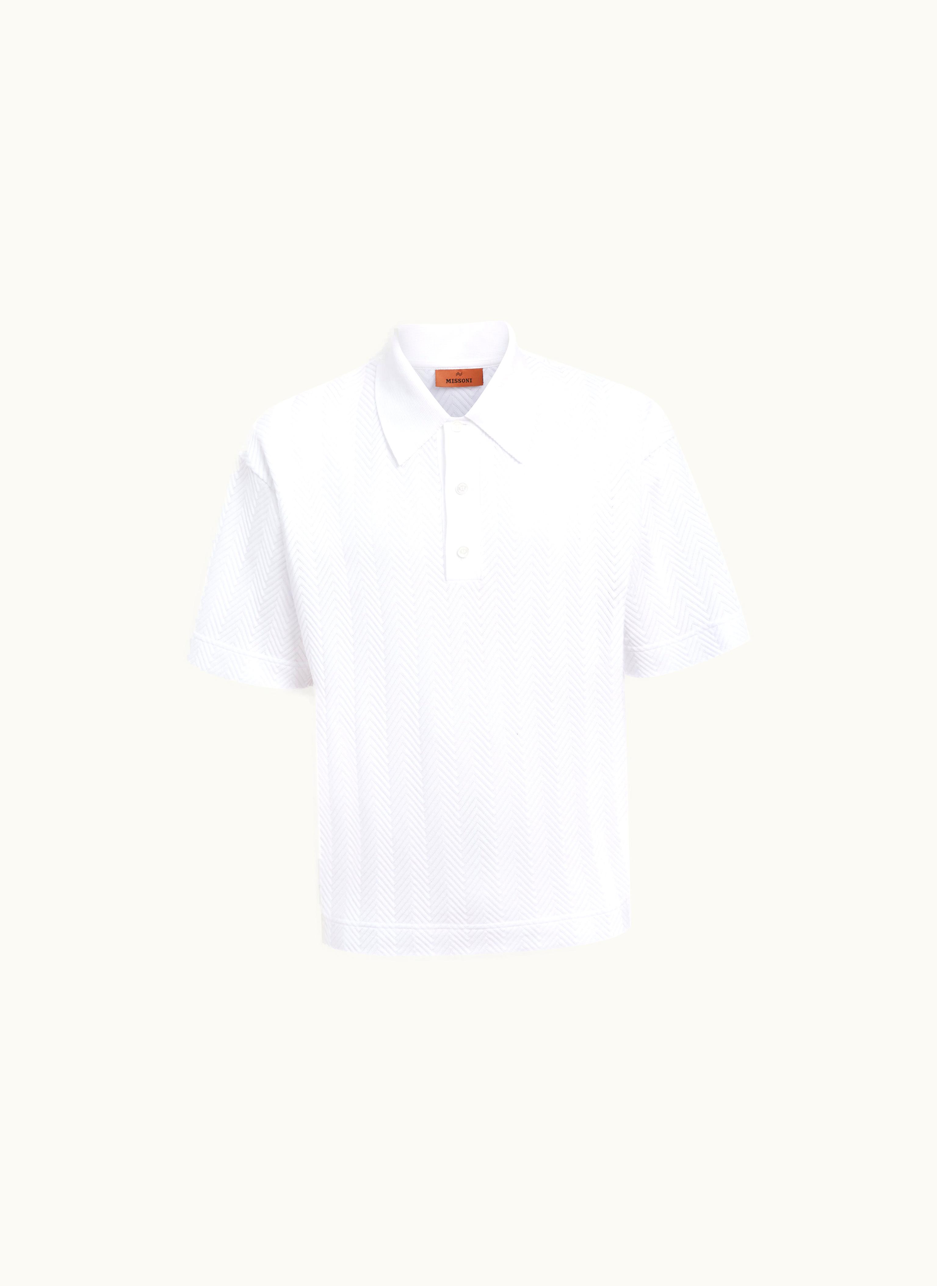 Missoni Missoni Short-sleeved Polo Shirt In Chevron Viscose And Cotton White