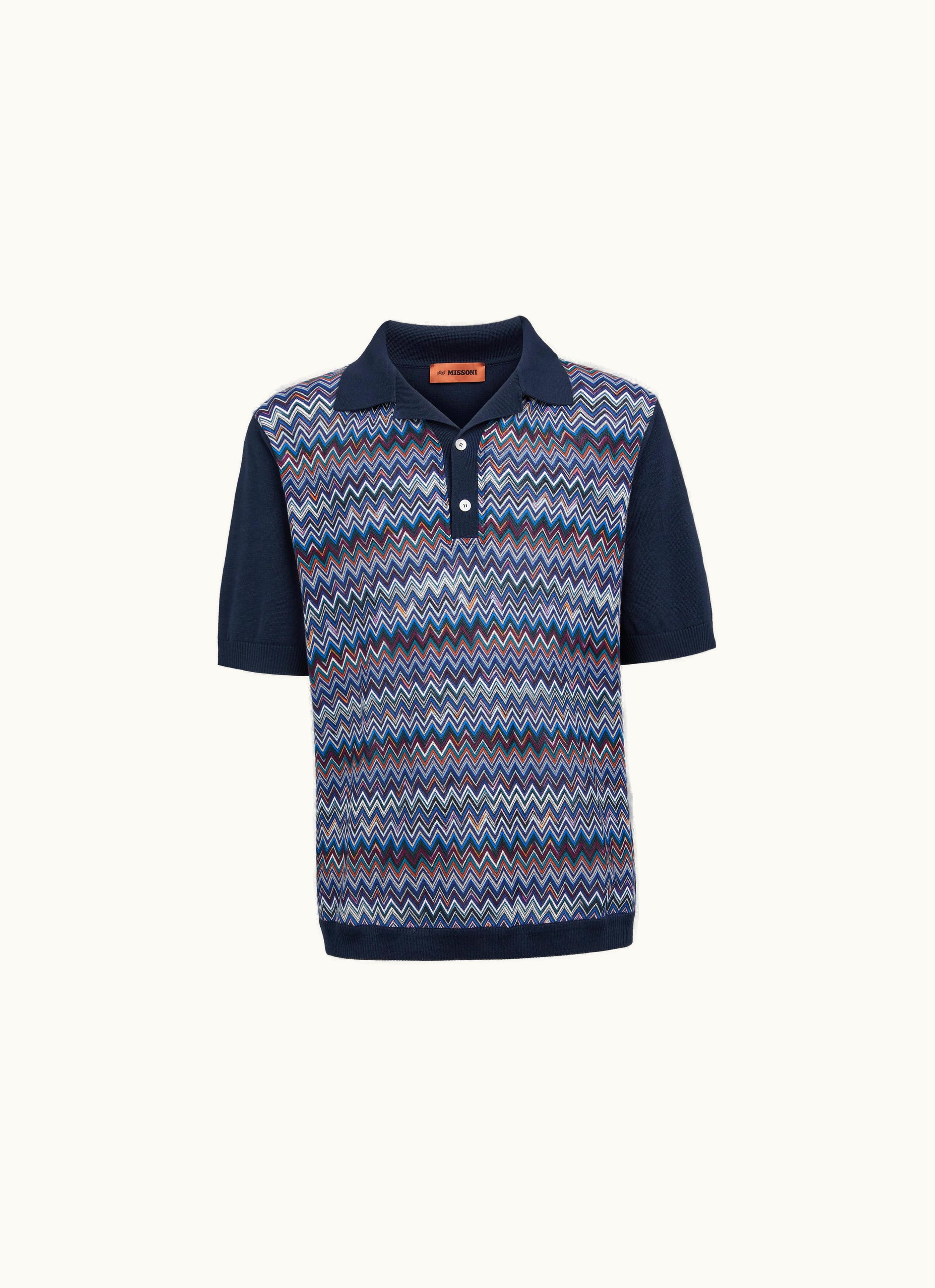 Missoni Missoni Short-sleeved Polo Shirt In Cotton, Viscose And Silk Chevron Black