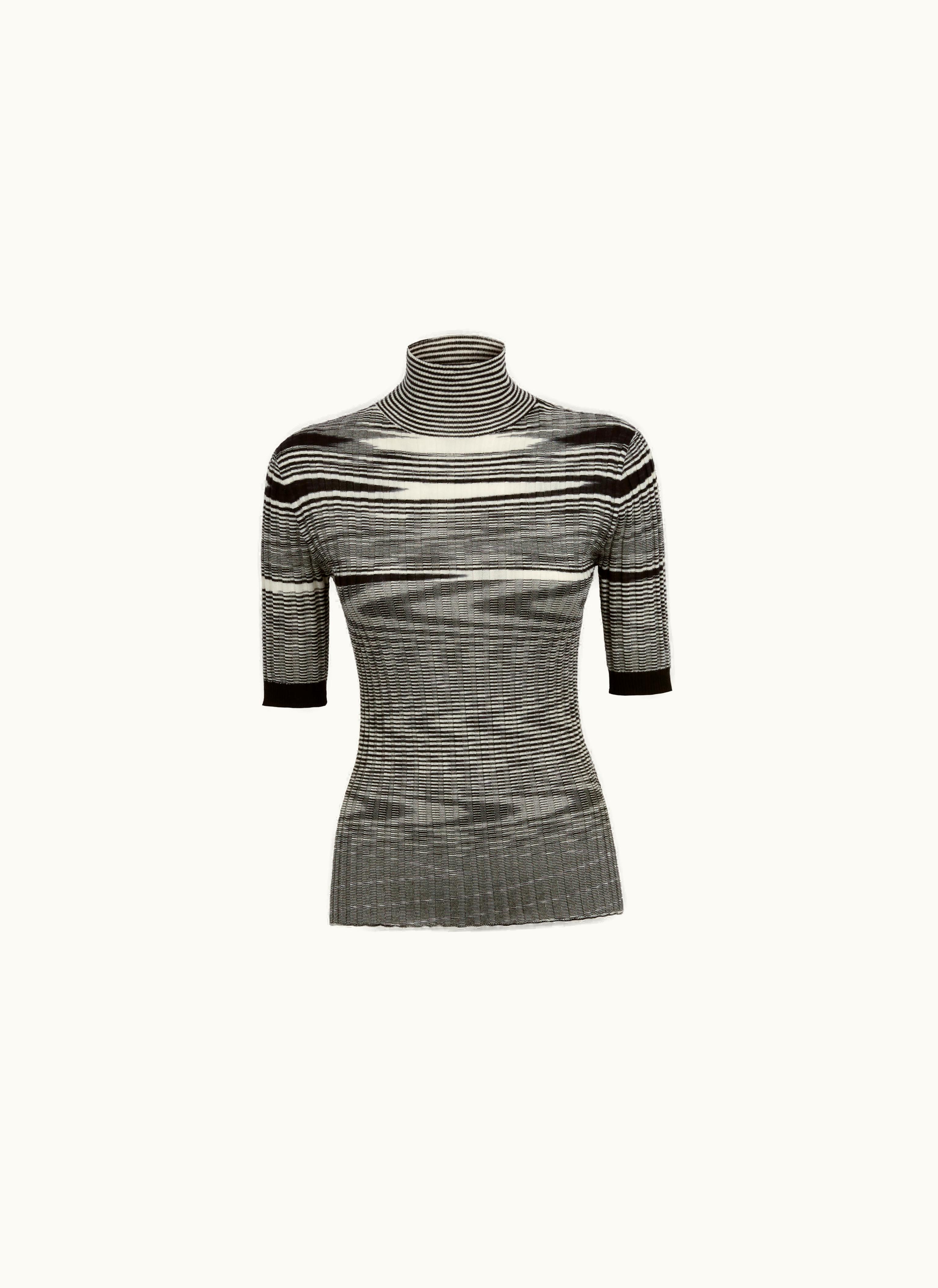 Missoni Missoni Ribbed High Neck Pullover In Cashmere And Silk Black & White