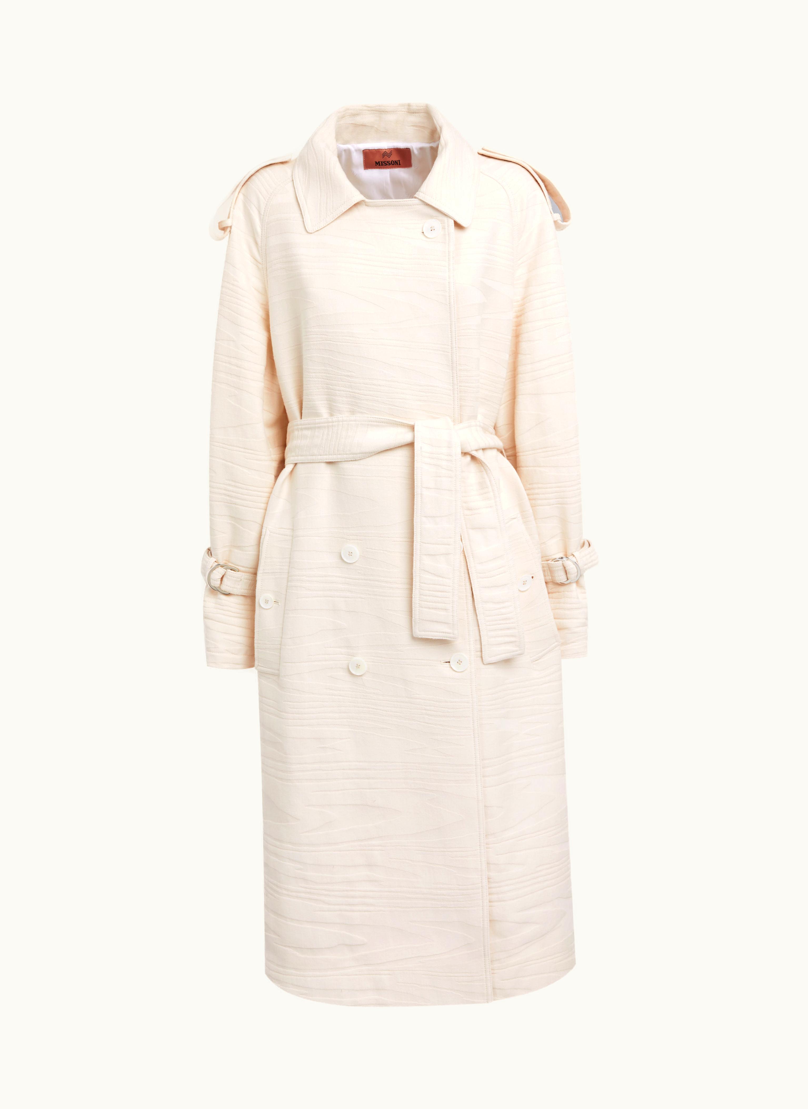 Missoni Missoni Trench Coat In Slub Jacquard Cotton Canvas Beige