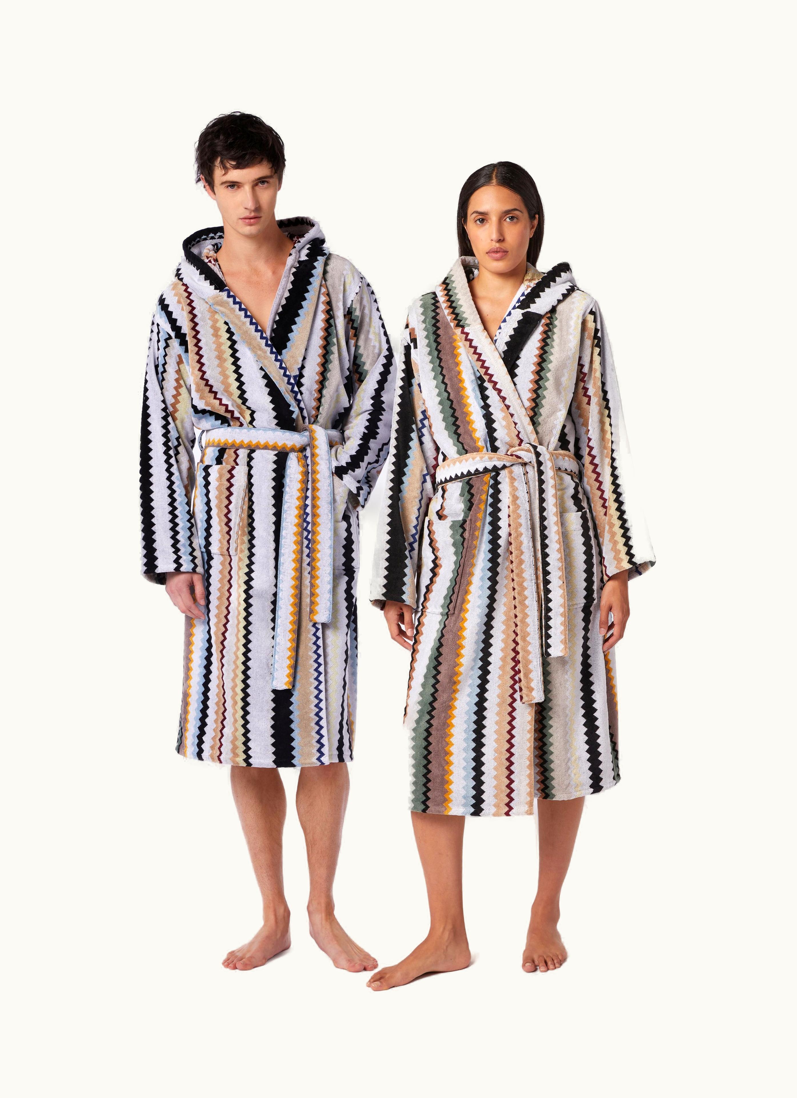 Missoni Missoni Long Curt Chevron Cotton Terry Hooded Bathrobe Black