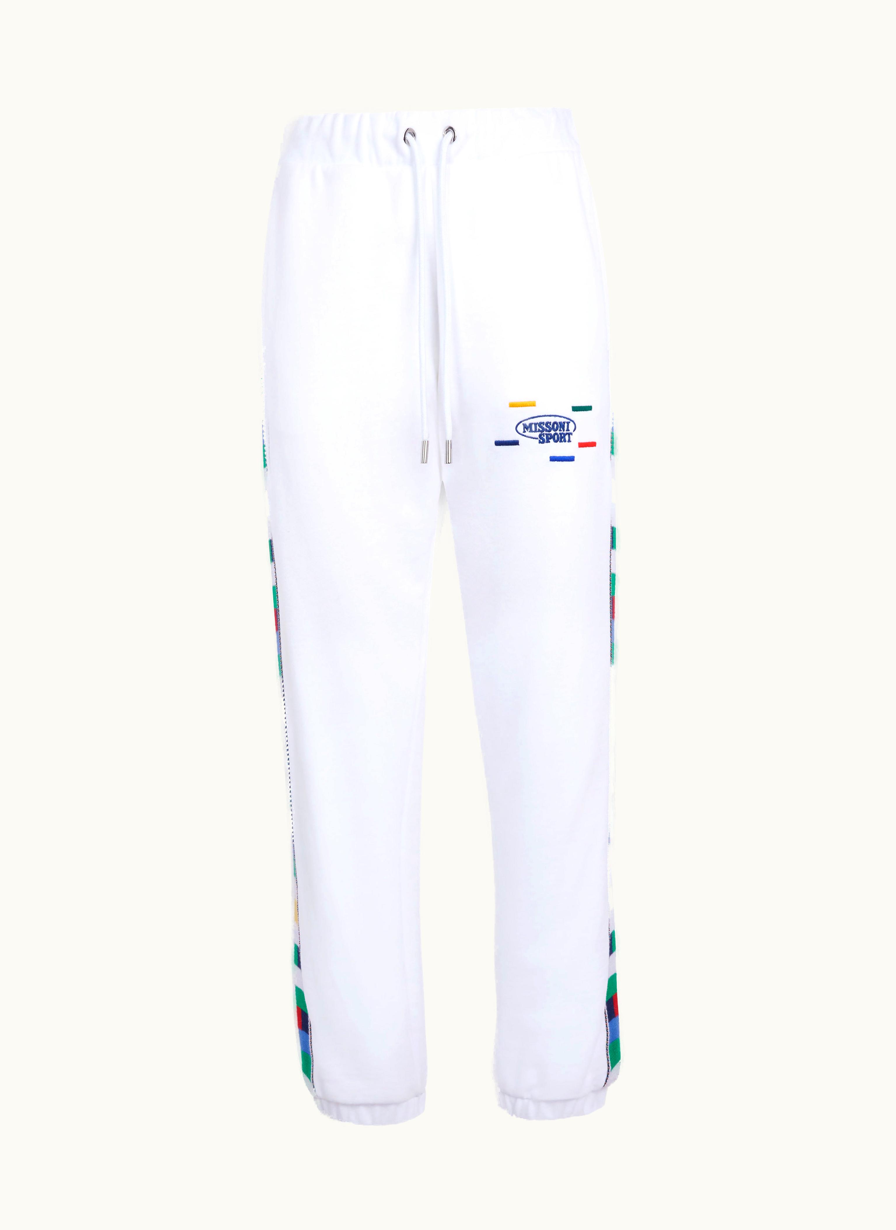 Missoni Missoni Cotton Sports Trousers With Knitted Bands White & Multicoloured Heritage