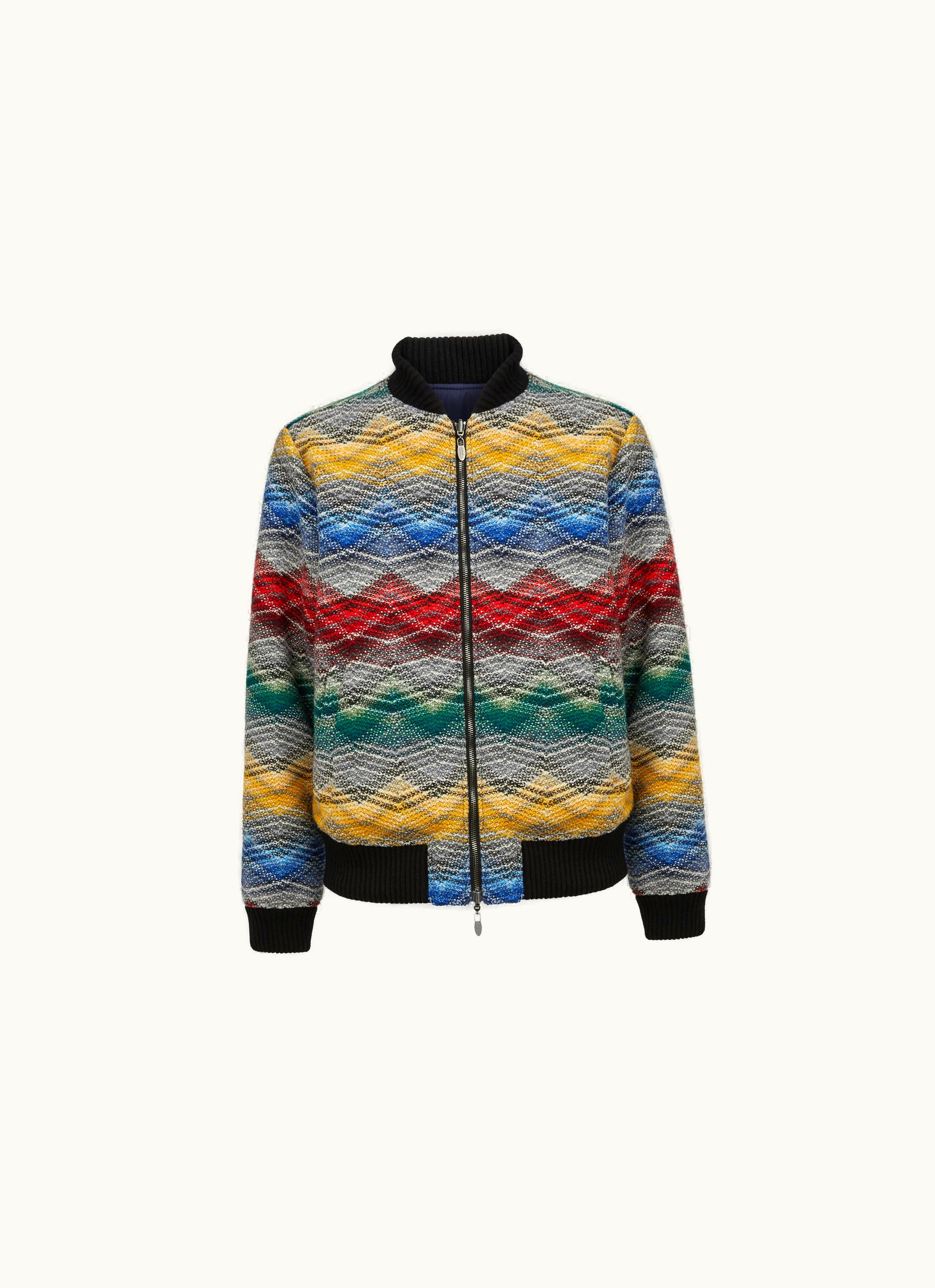 Missoni Missoni Wool Blend Bomber Jacket With Zigzag Pattern Blue