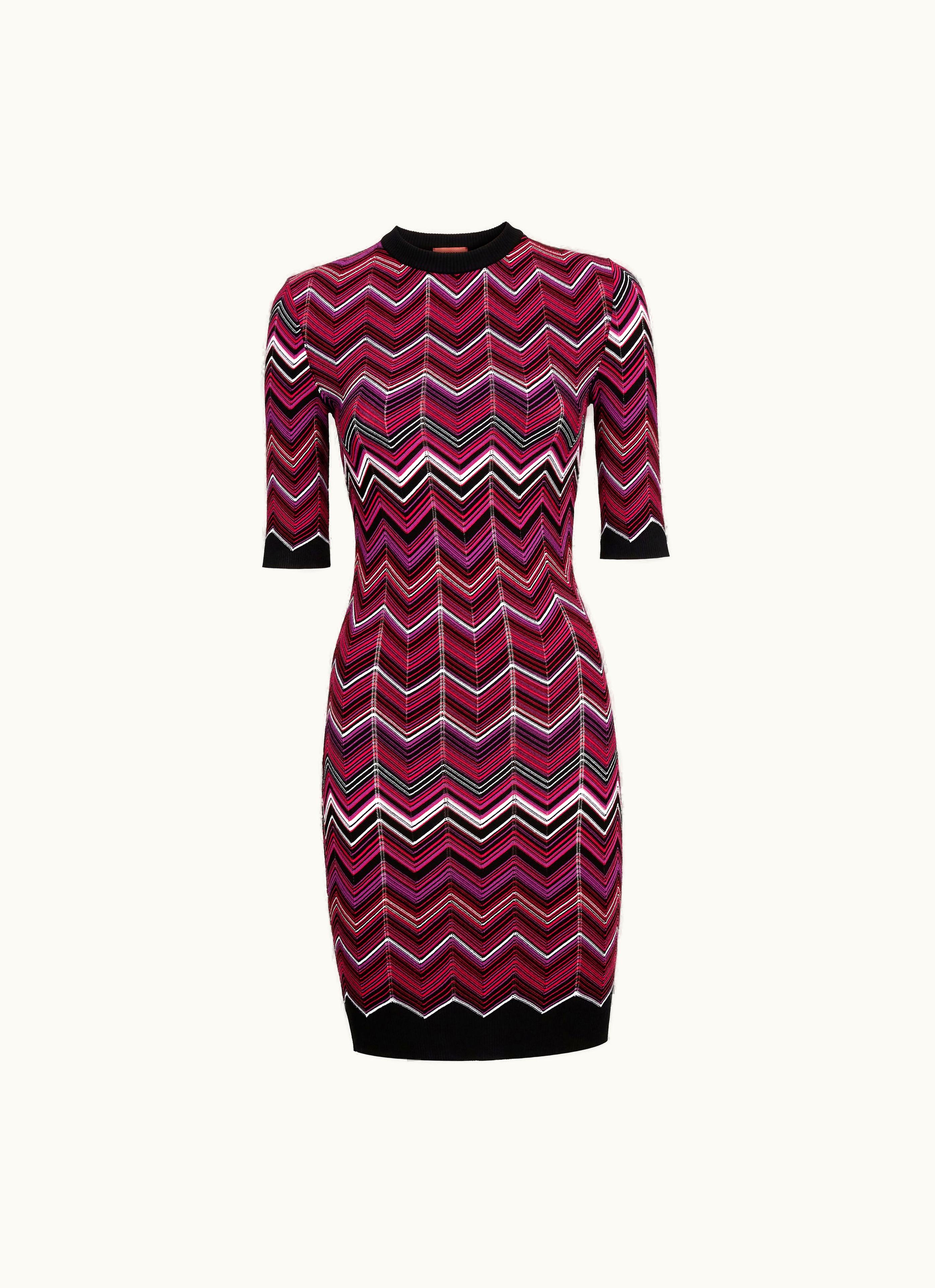 Missoni Missoni Three-quarter-length Sleeved Dress In Viscose Blend Chevron Multicoloured