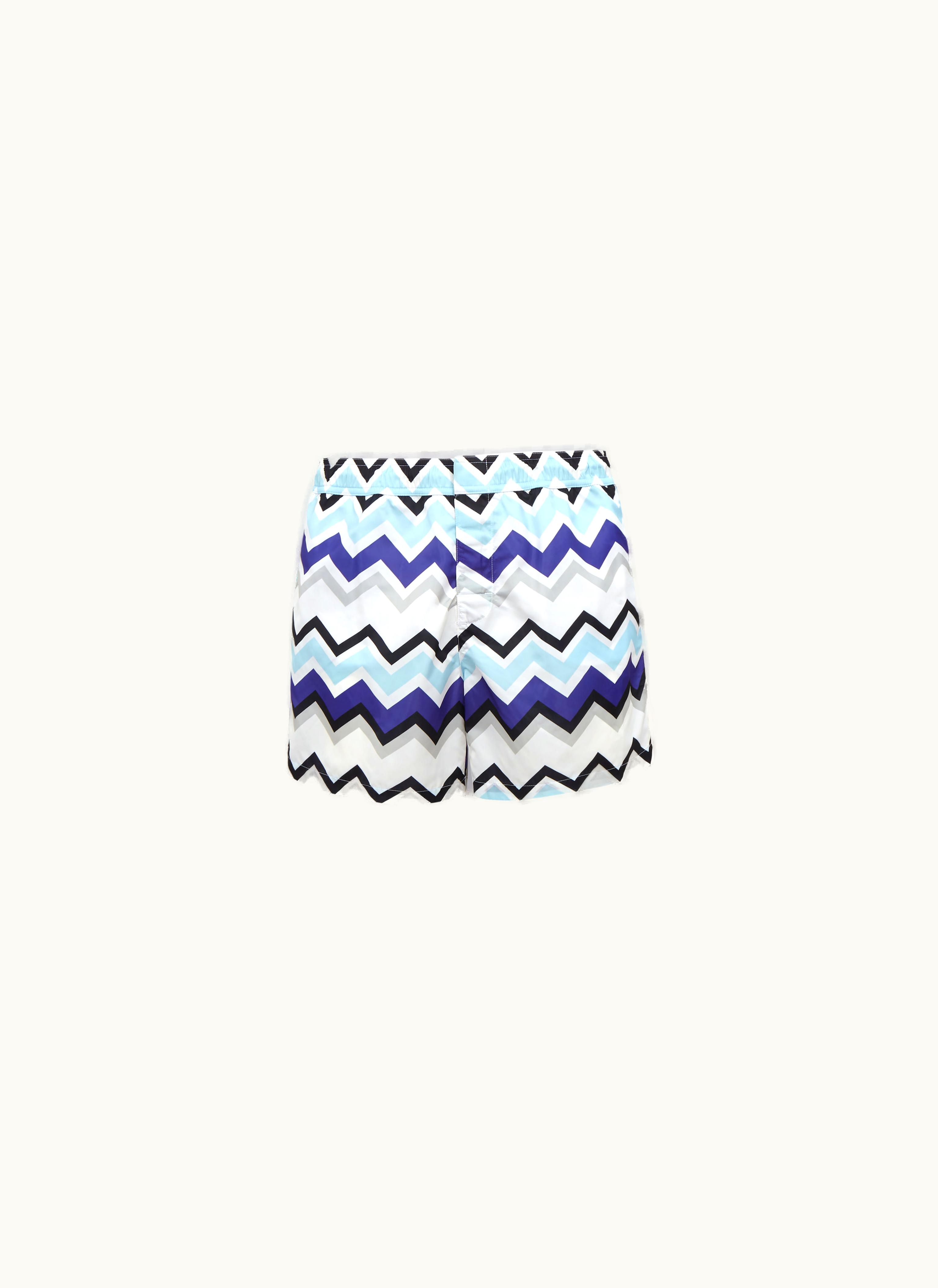 Missoni Missoni Nylon Blend Swimming Trunks With Large Zigzag Print Blue, Grey & White