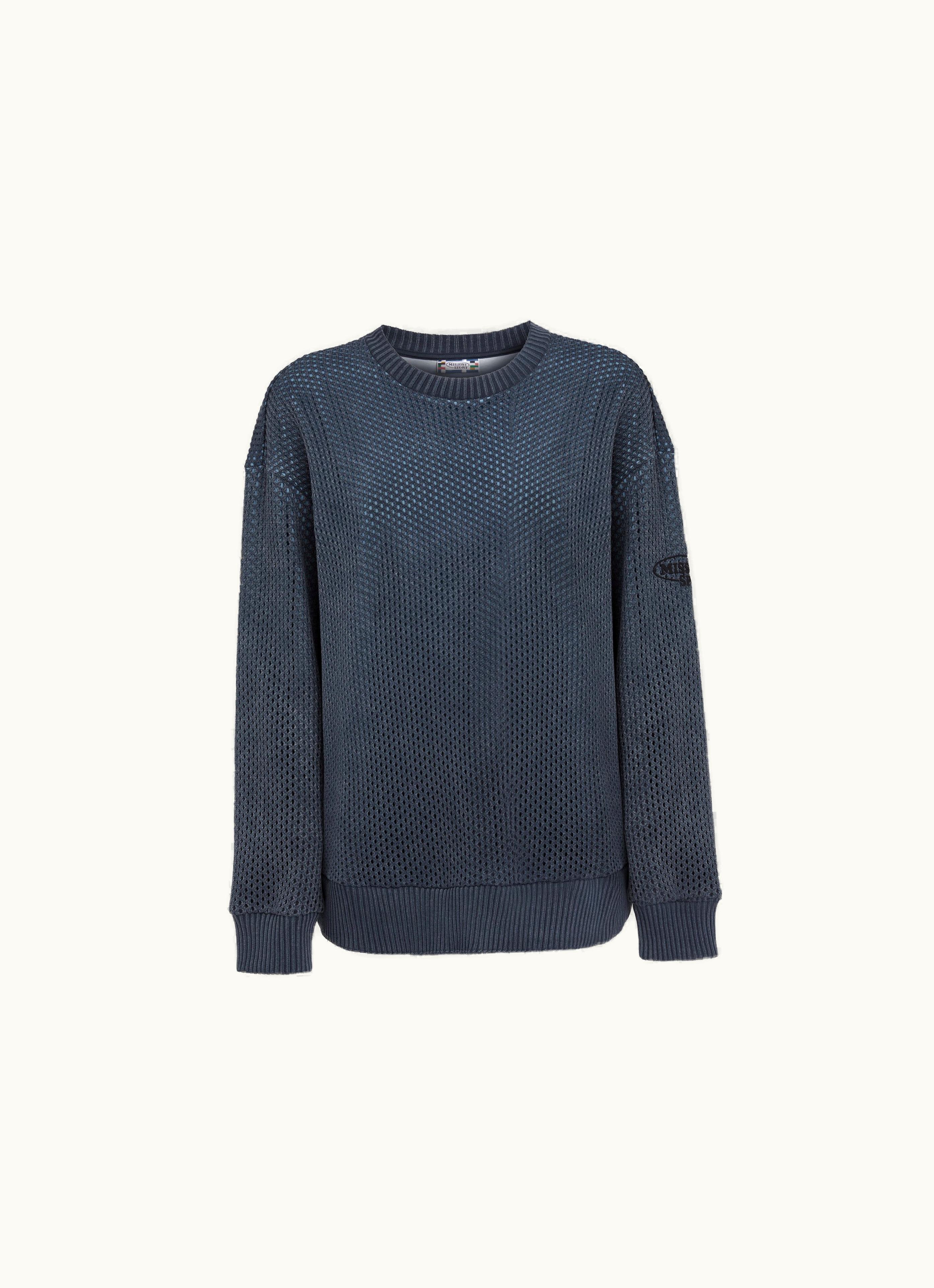 Missoni Missoni Cotton Mesh crew-neck Sweatshirt With Logo Navy Blue