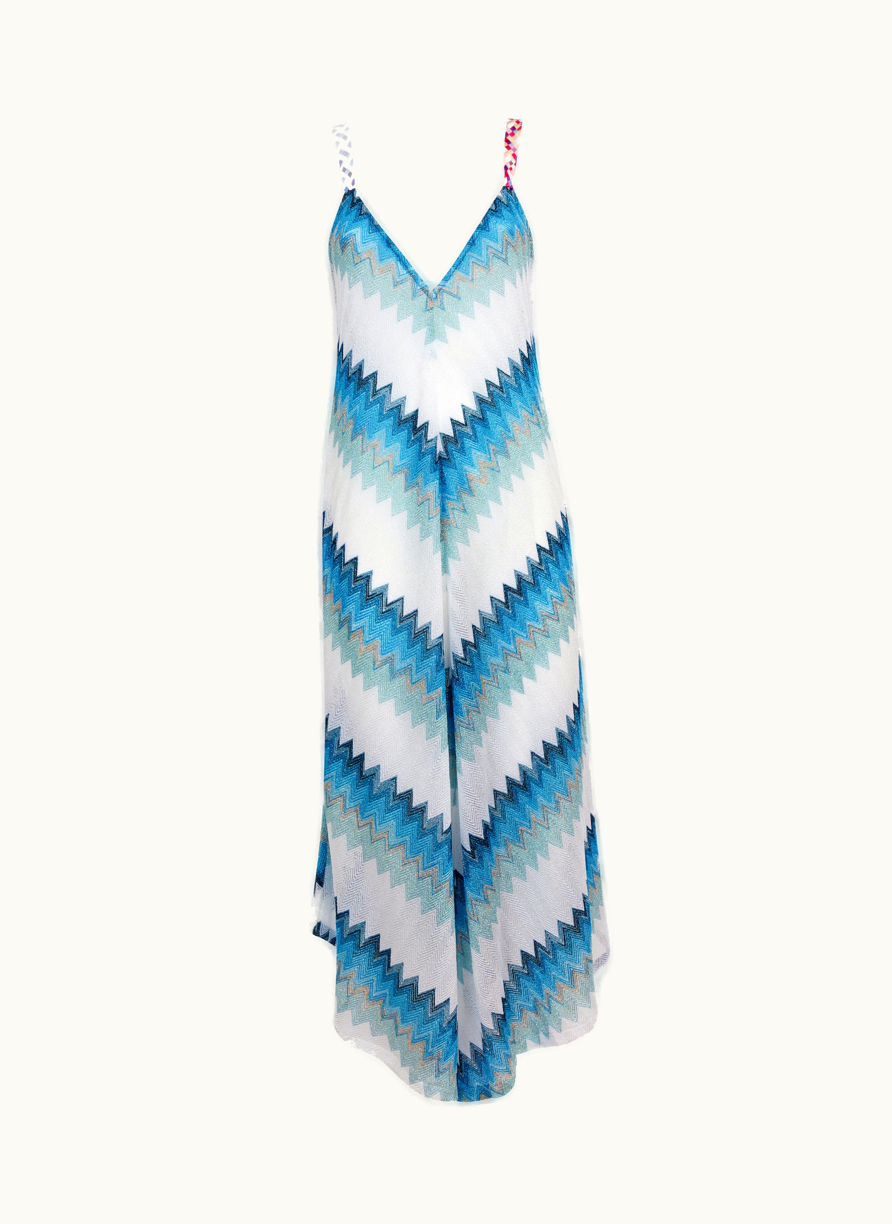 Missoni Missoni Long Cover Up With Braided Ribbon Straps White, Blue & Sky Blue