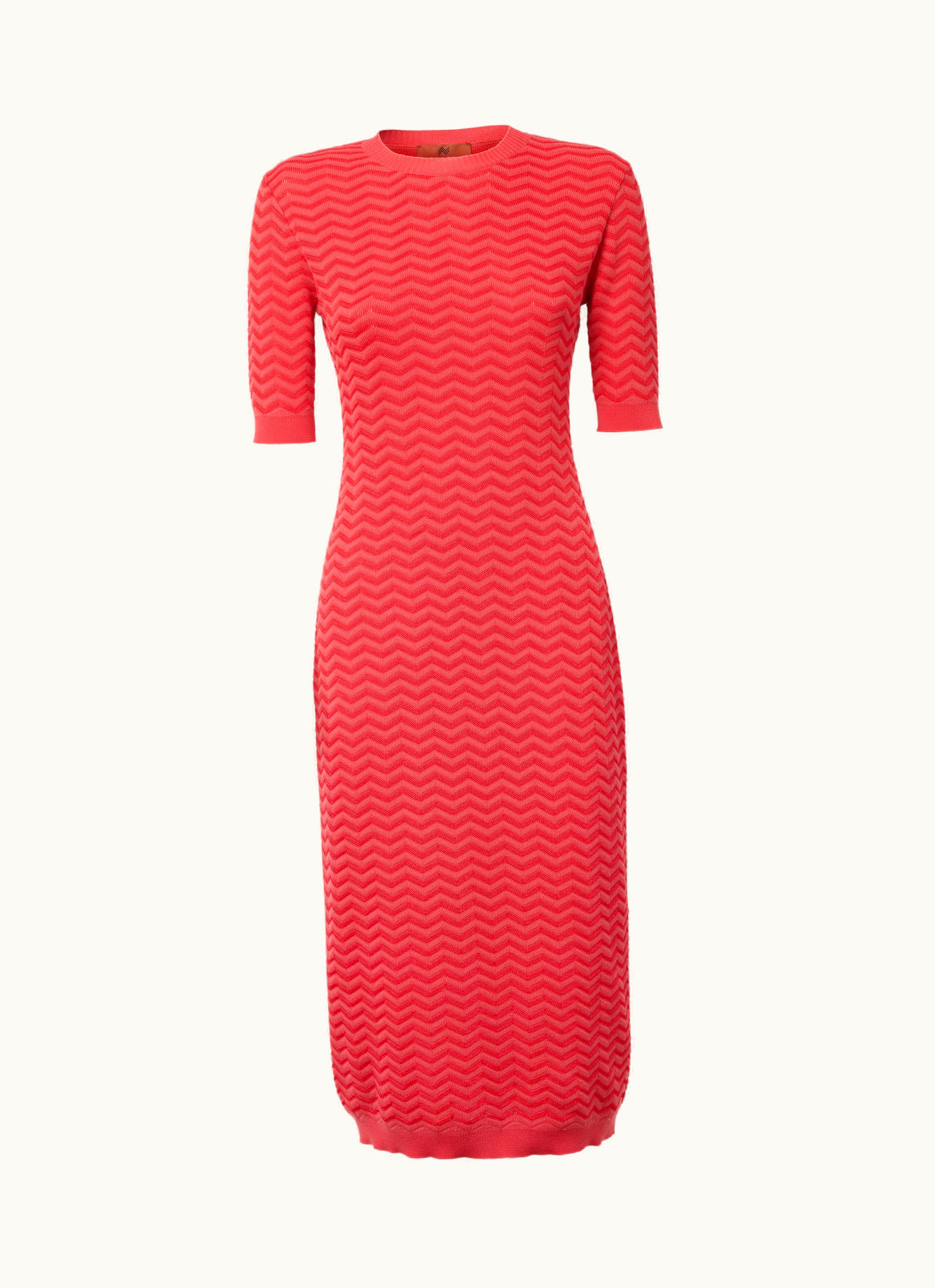 Missoni Missoni Crew-neck Longuette Dress In Chevron Knit Red