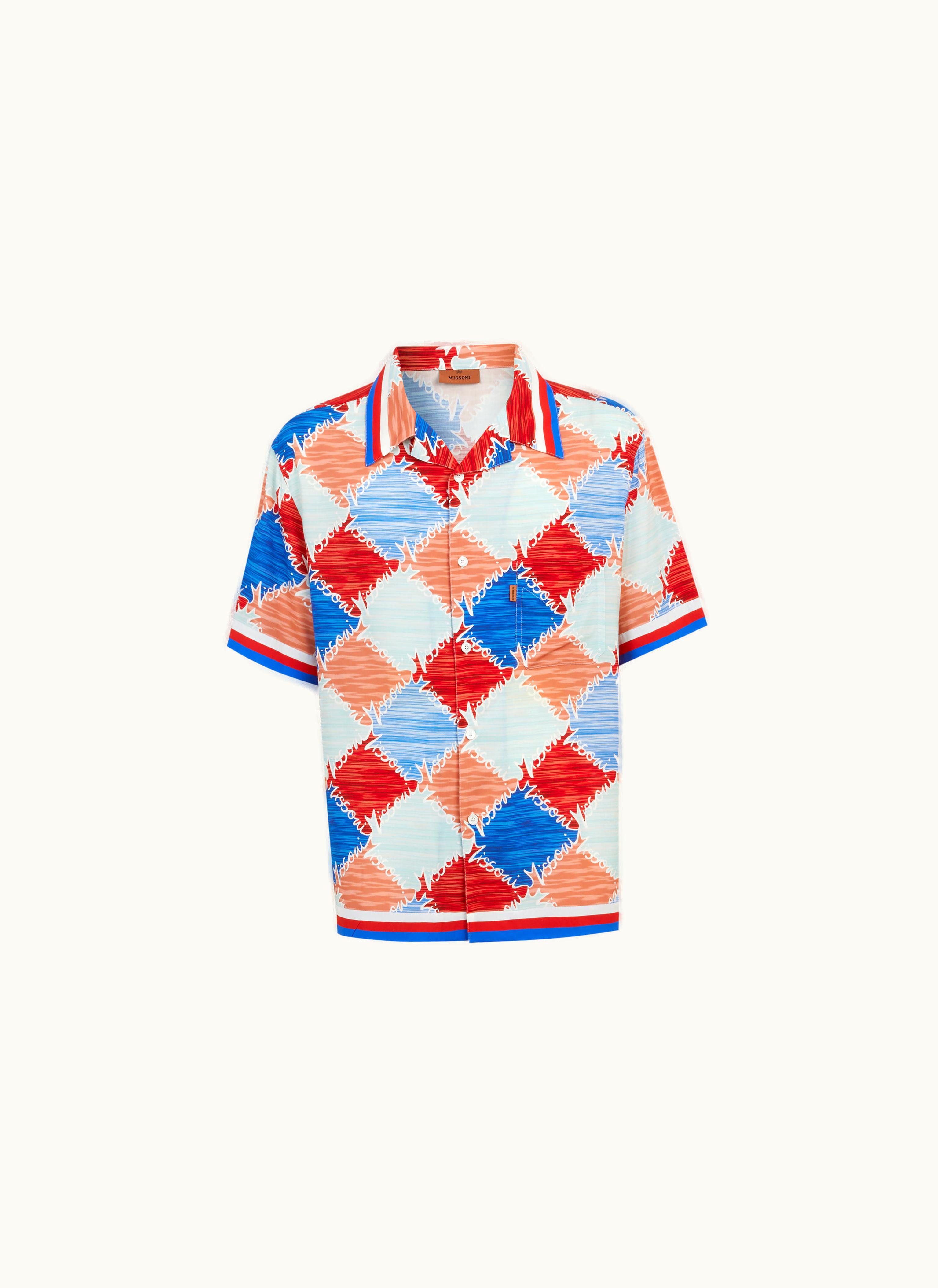 Missoni Missoni Short-sleeved Shirt In Diamond Viscose With Logo Lettering Multicoloured