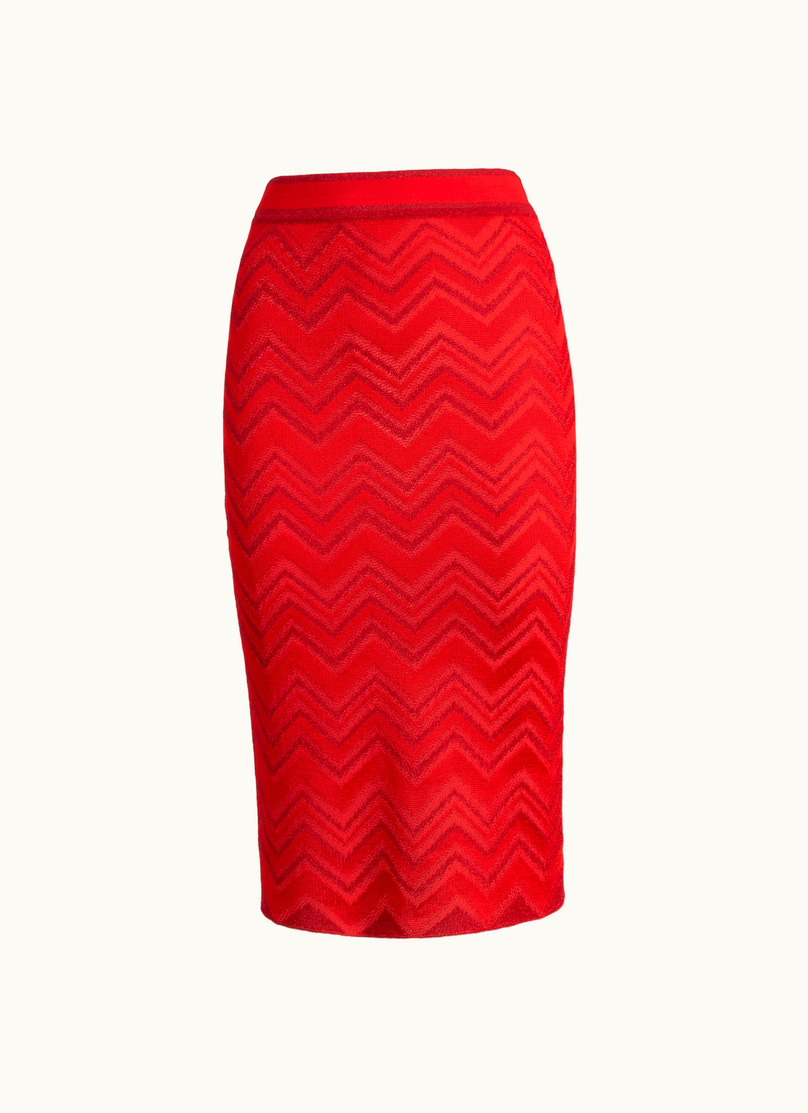 Missoni Missoni Longuette Skirt In Zigzag Knit With Lurex Red