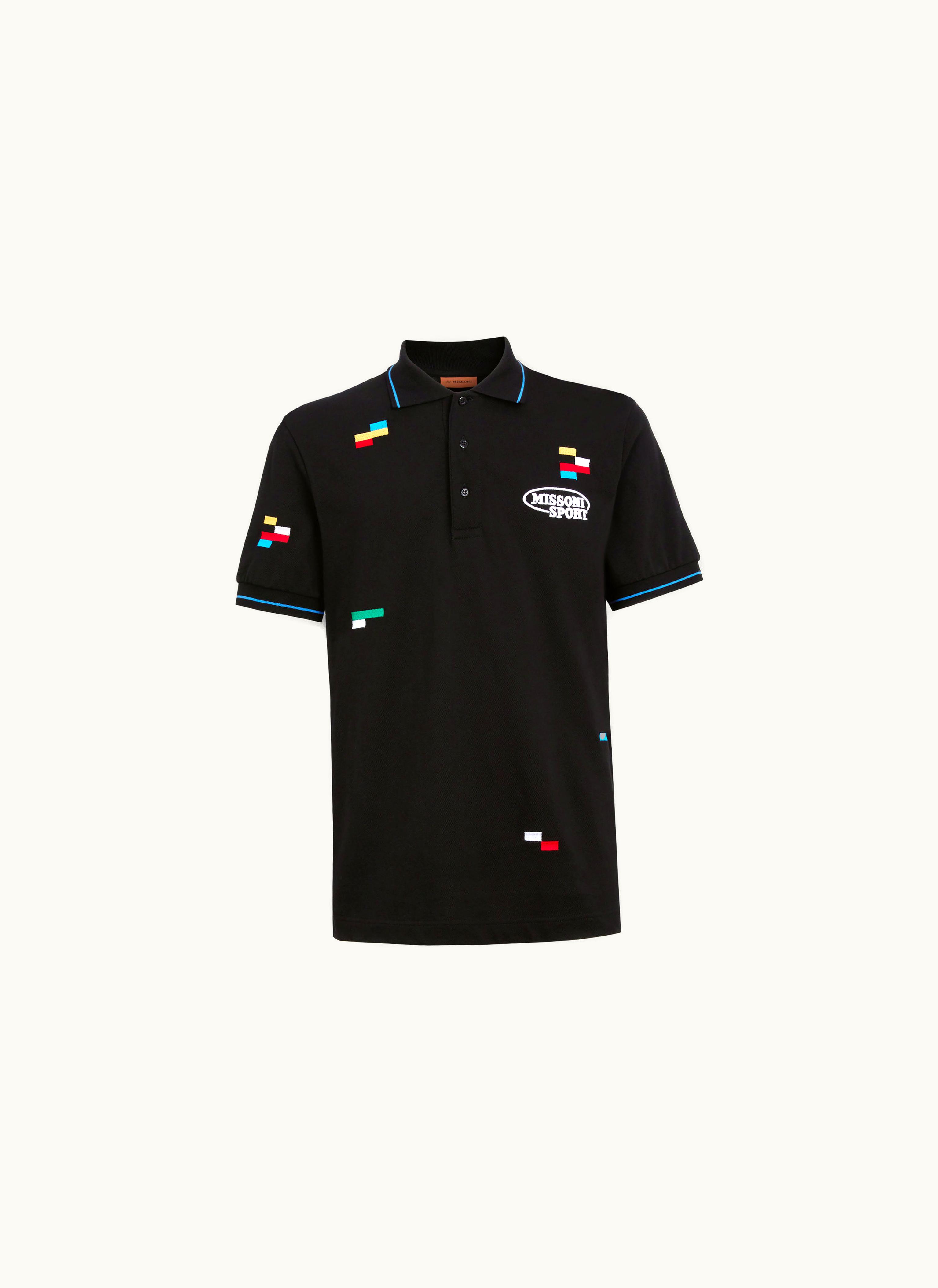 Missoni Missoni Short-sleeved Polo Shirt In Cotton Piqué With Embroidered Pixels White & Multicoloured Heritage