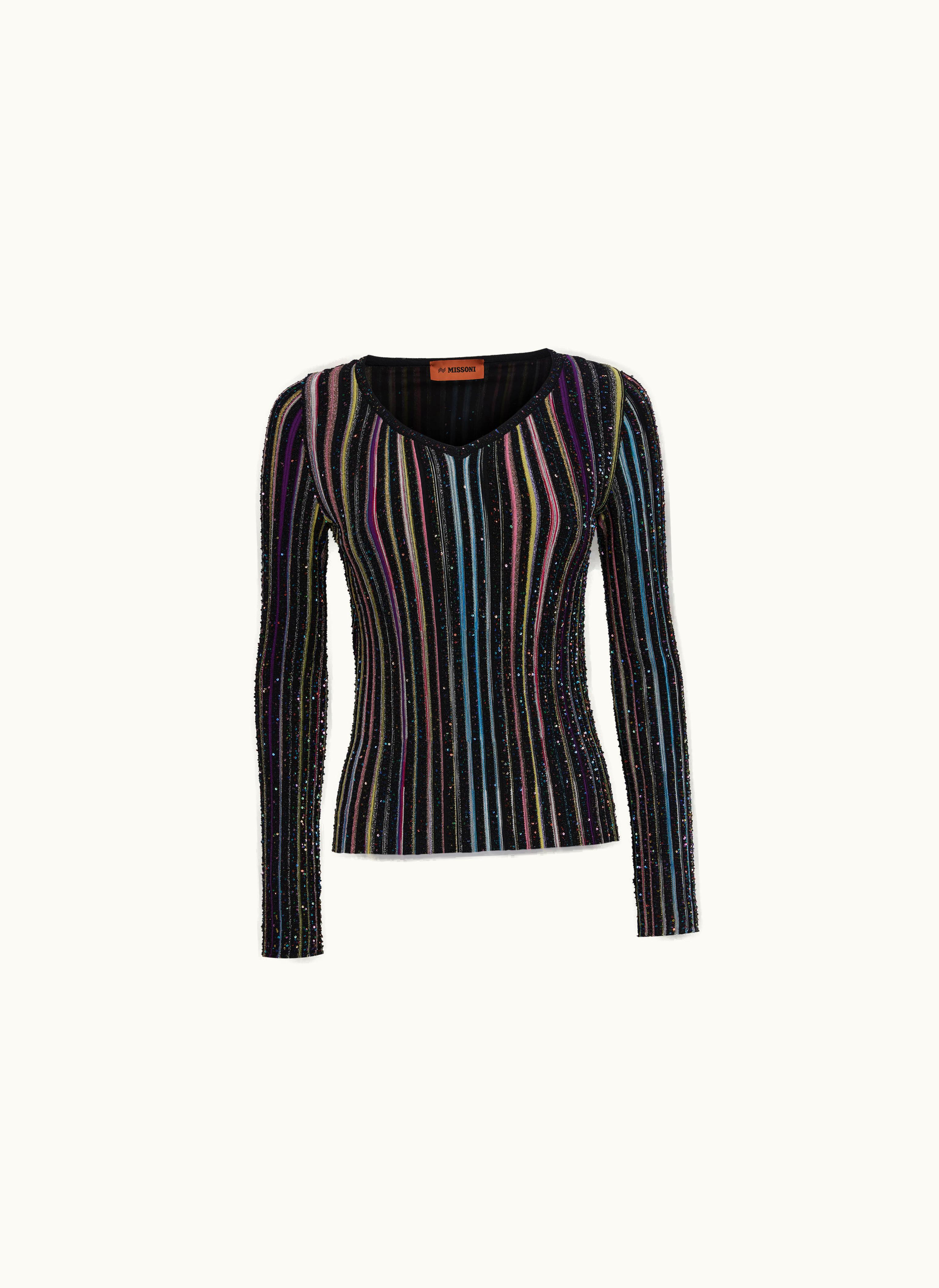 Missoni Missoni Long-sleeved Ribbed Sweater With Sequins Black & Multicoloured