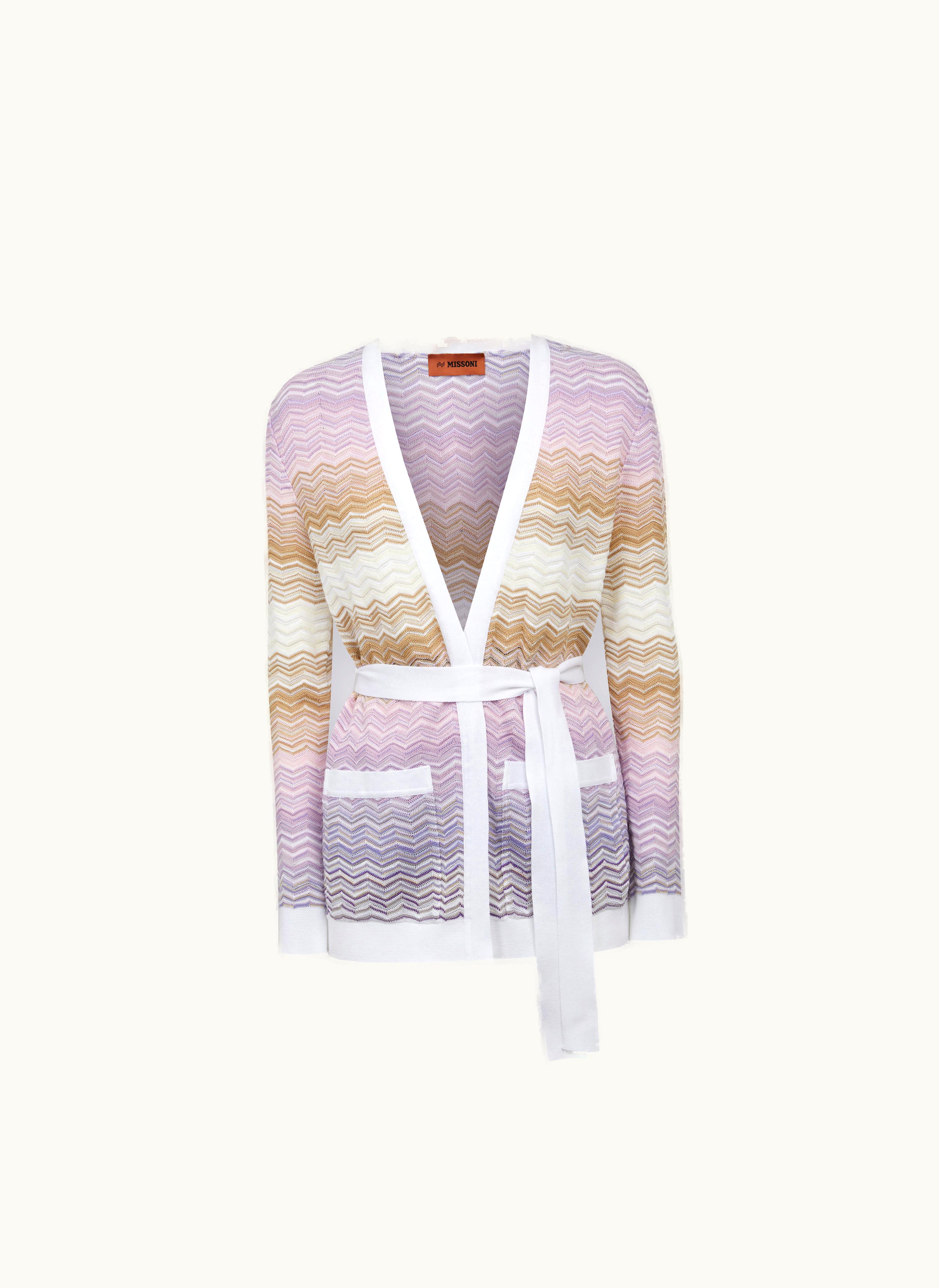 Missoni Missoni Long Cotton And Viscose Chevron Cardigan With Belt Multicoloured Multicoloured