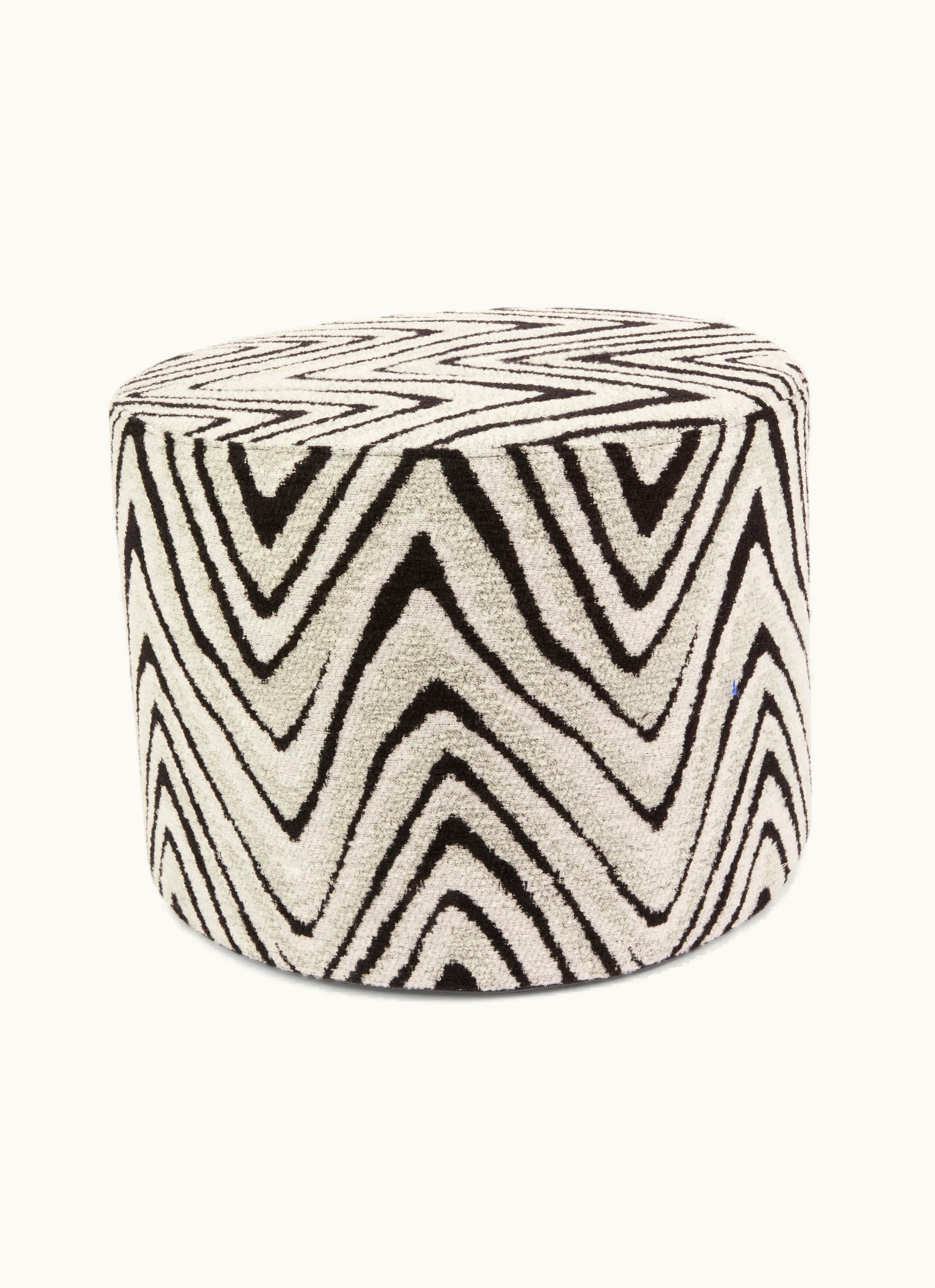 Missoni Missoni Savana 40x30 CM Wool Blend Chevron Cylindrical Pouffe Black & White