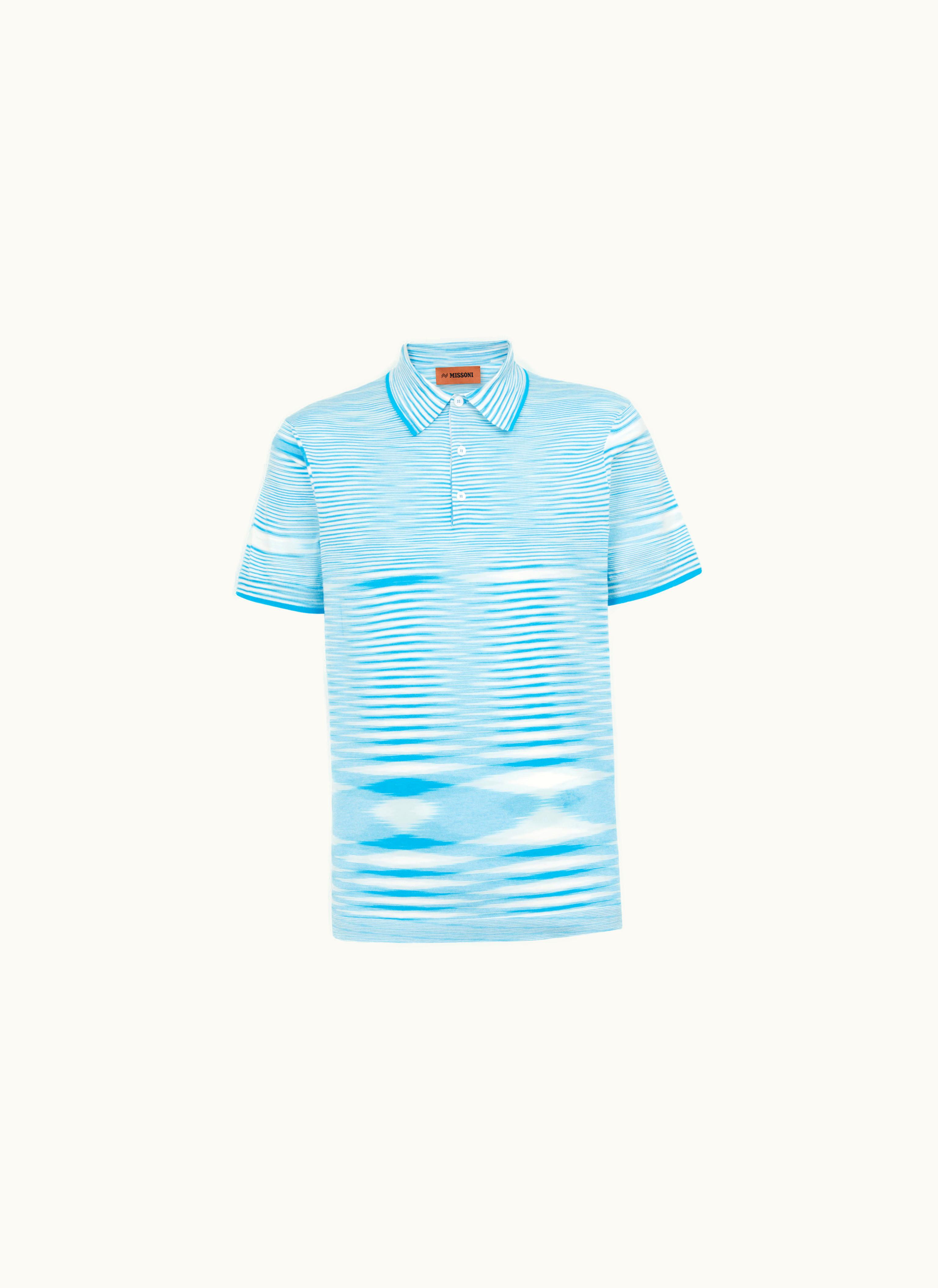 Missoni Missoni Slub Cotton Polo Shirt White, Navy Blue & Sky Blue