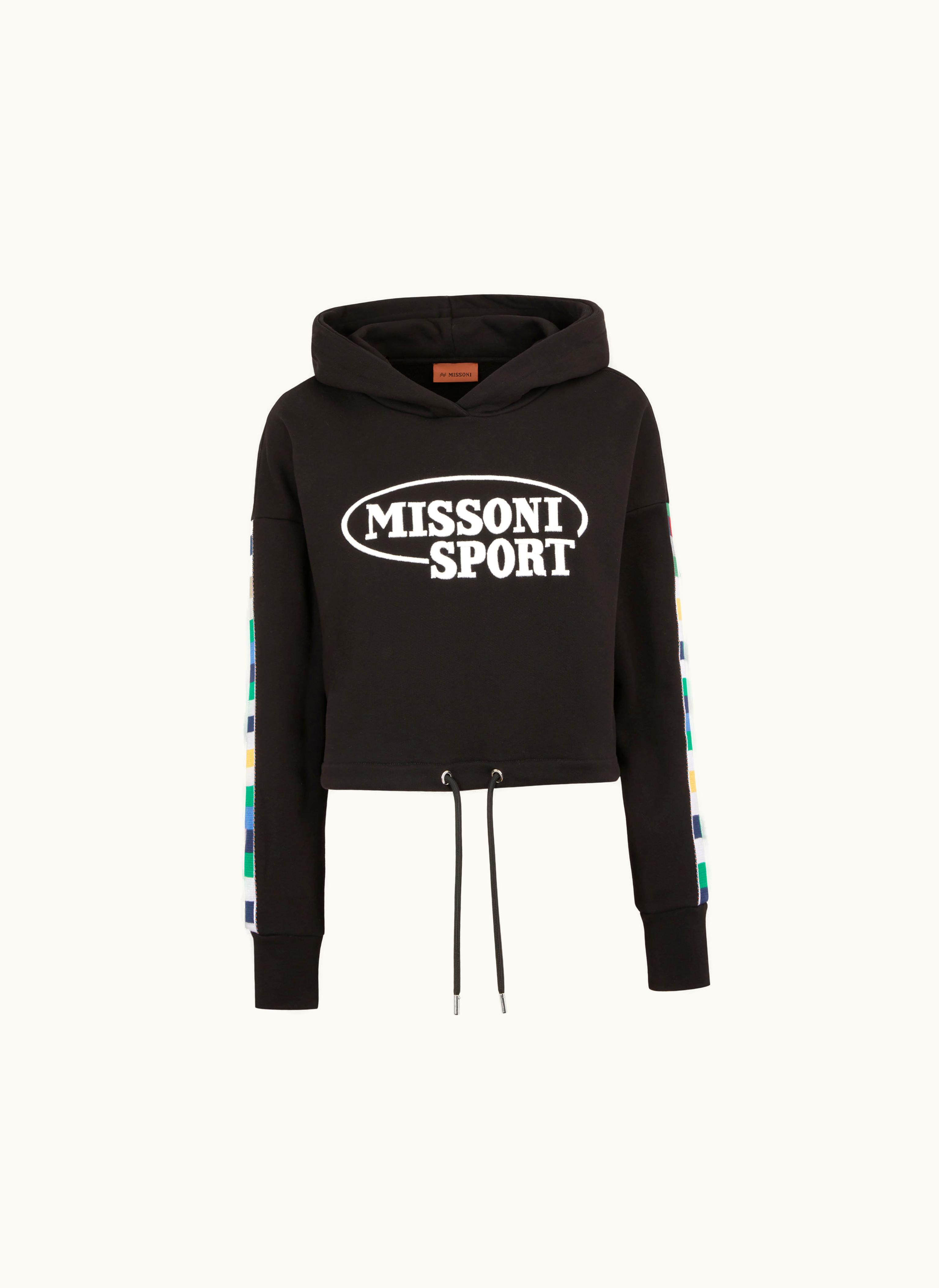 Missoni Missoni Hooded Cotton Sweatshirt With Legacy Logo Knit Bands White & Multicoloured Heritage