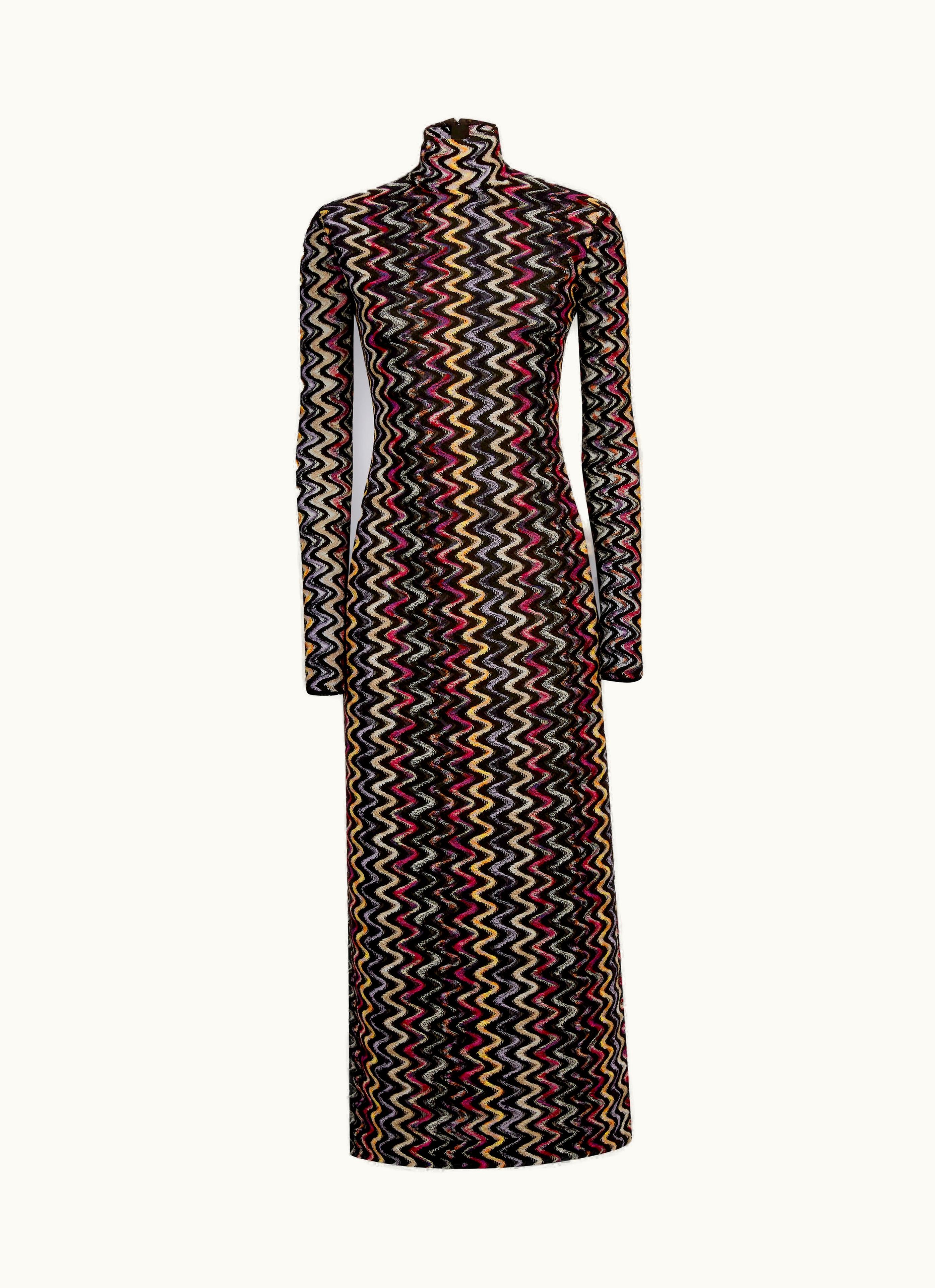 Missoni Missoni Long Dress In Raschel Zigzag Knit Wool And Viscose Multicoloured