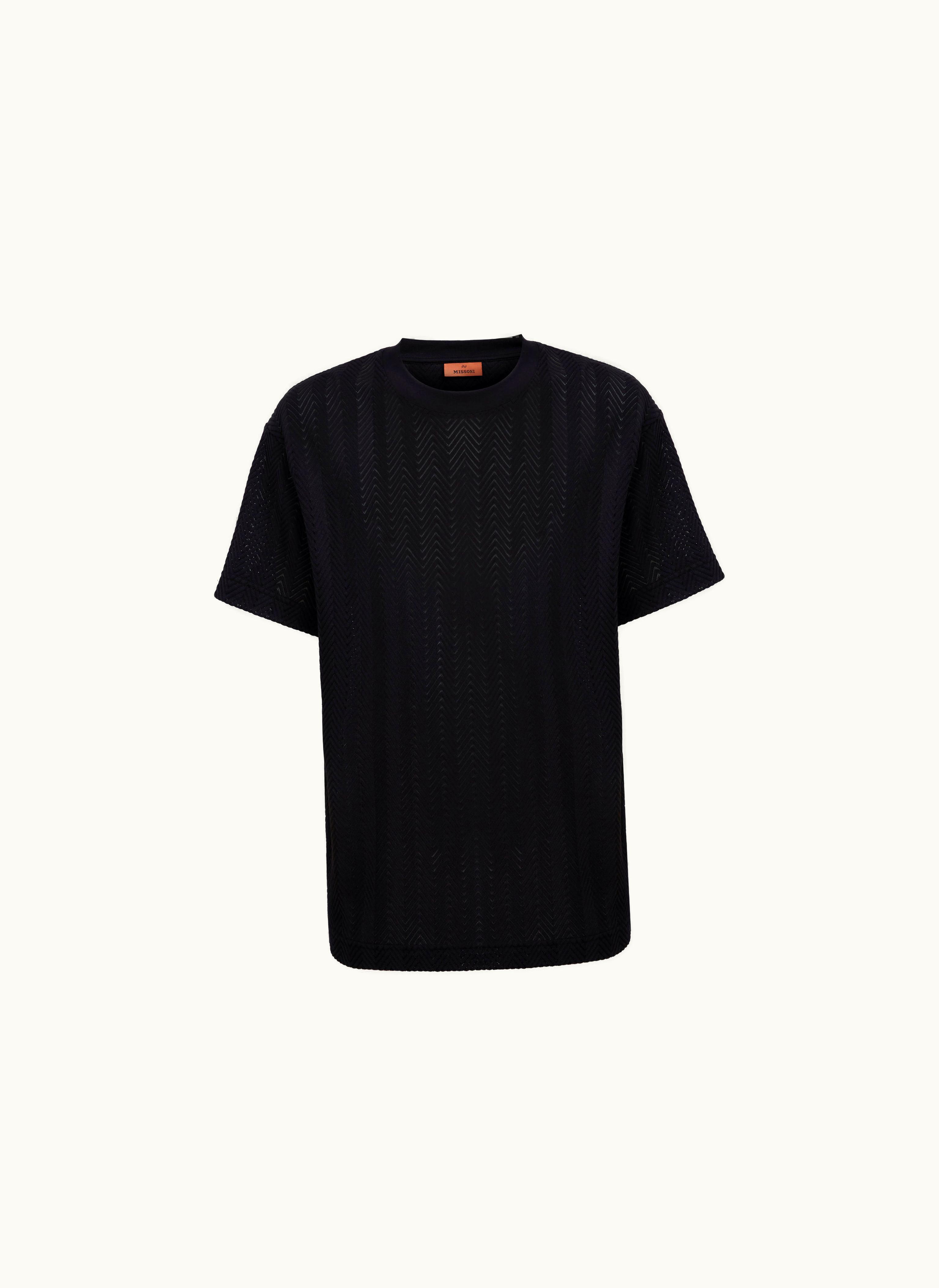 Missoni Missoni Crew-neck T-shirt In Chevron Viscose And Cotton Black