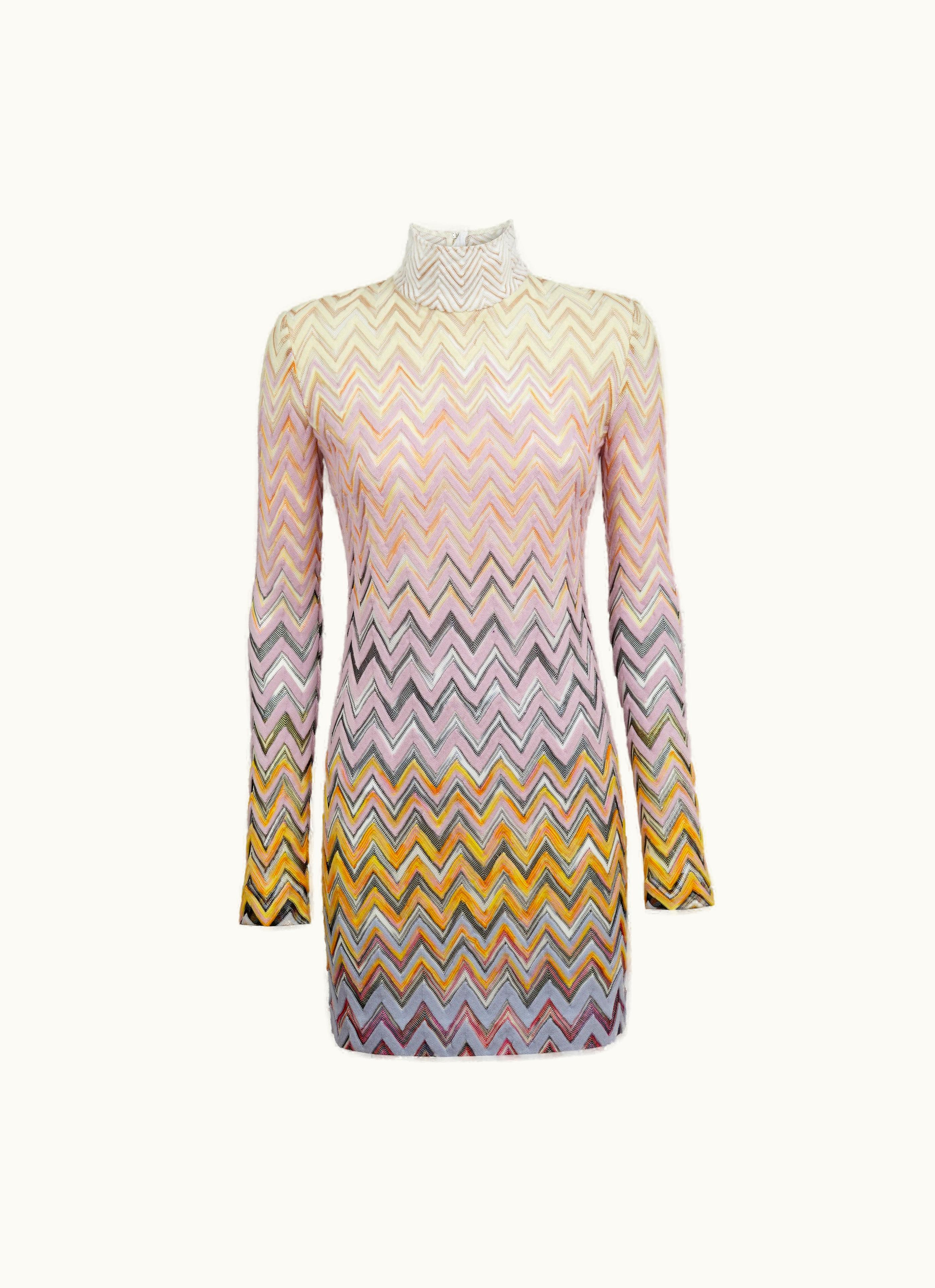 Missoni Missoni High-neck Mini Dress In Zigzag Wool And Viscose Multicoloured