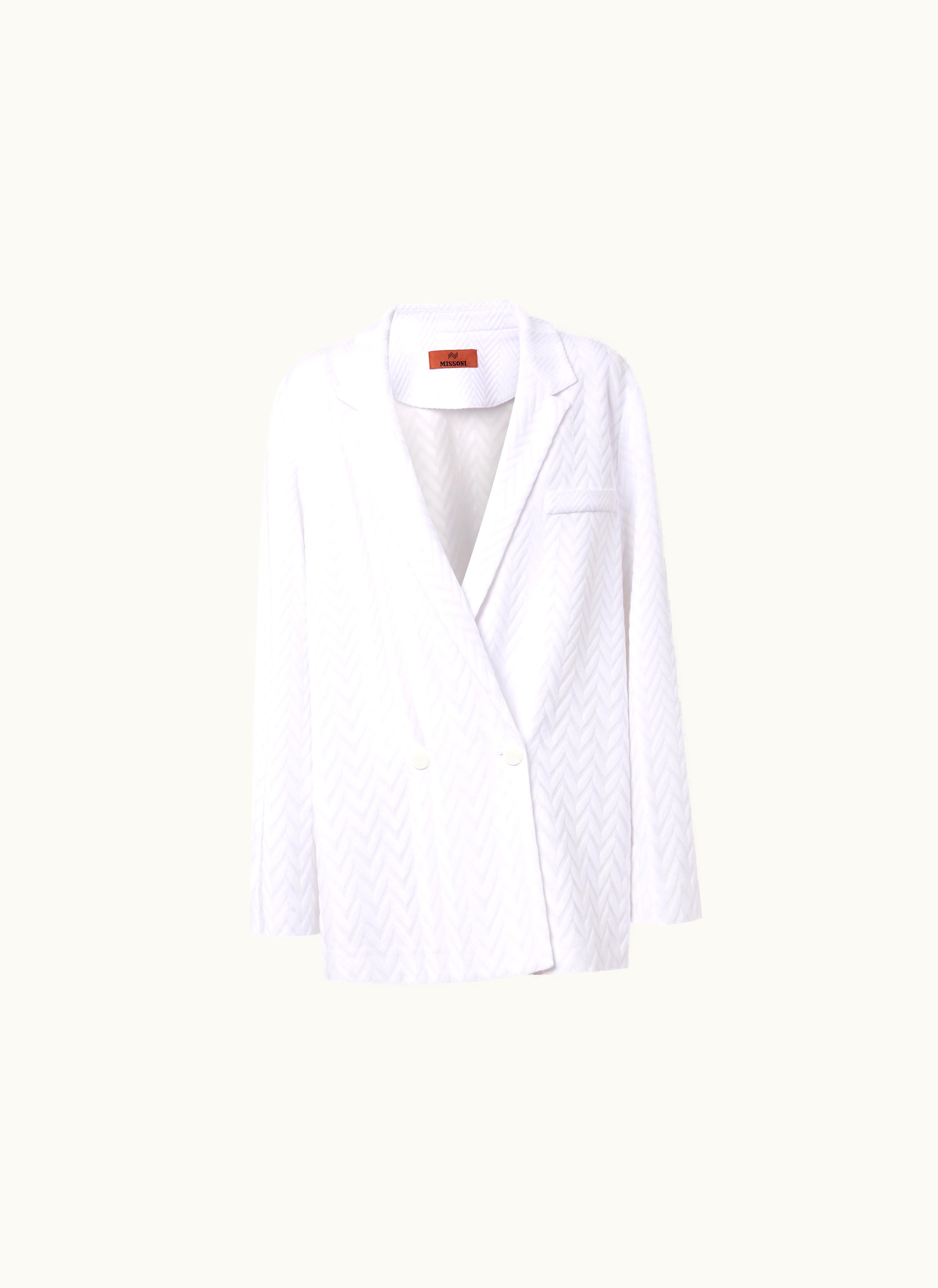 Missoni Missoni Double-breasted Blazer In Tonal Zigzag Cotton And Viscose White