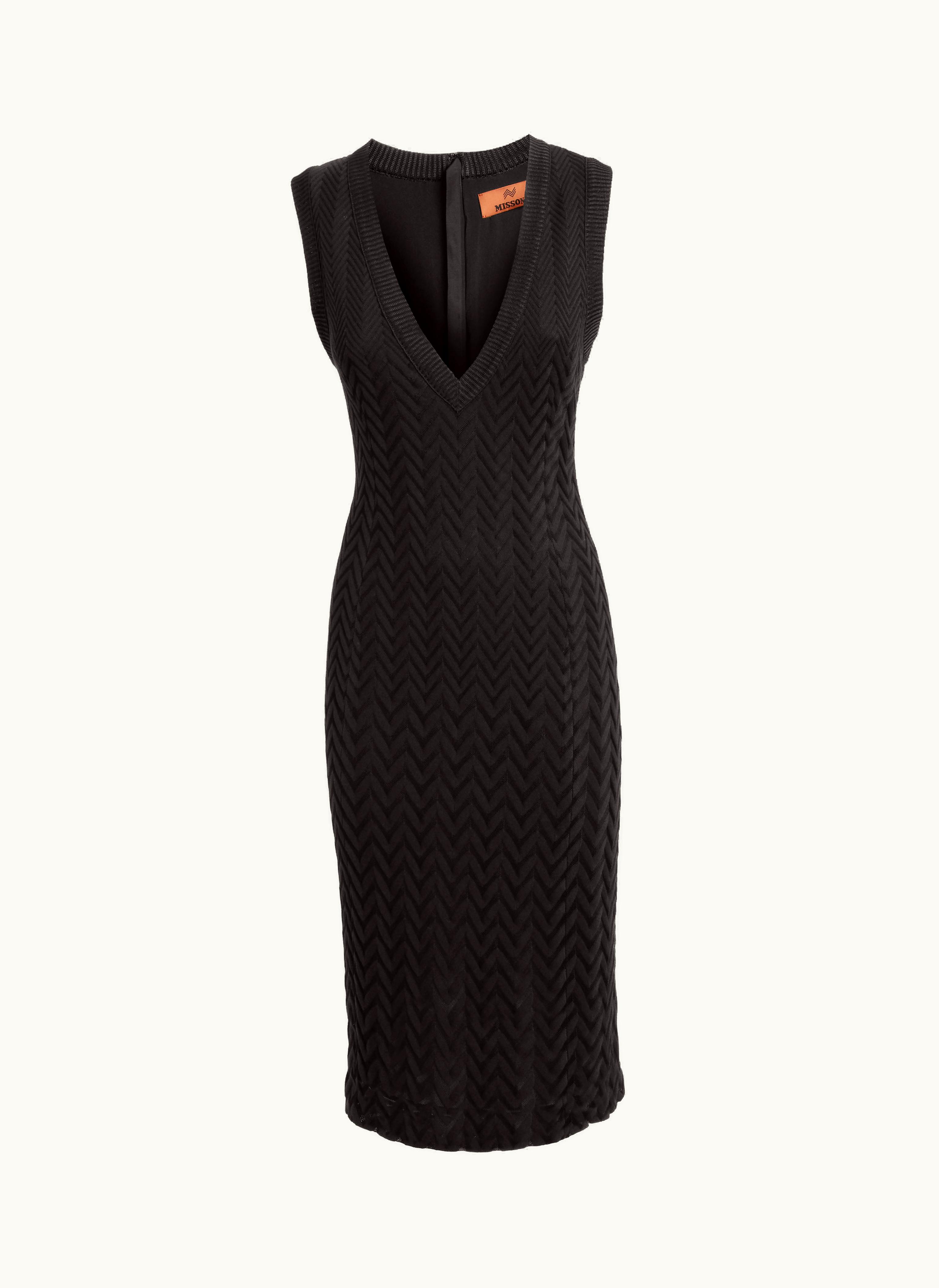 Missoni Missoni Cotton And Viscose Chevron V-neckline Midi Dress Black