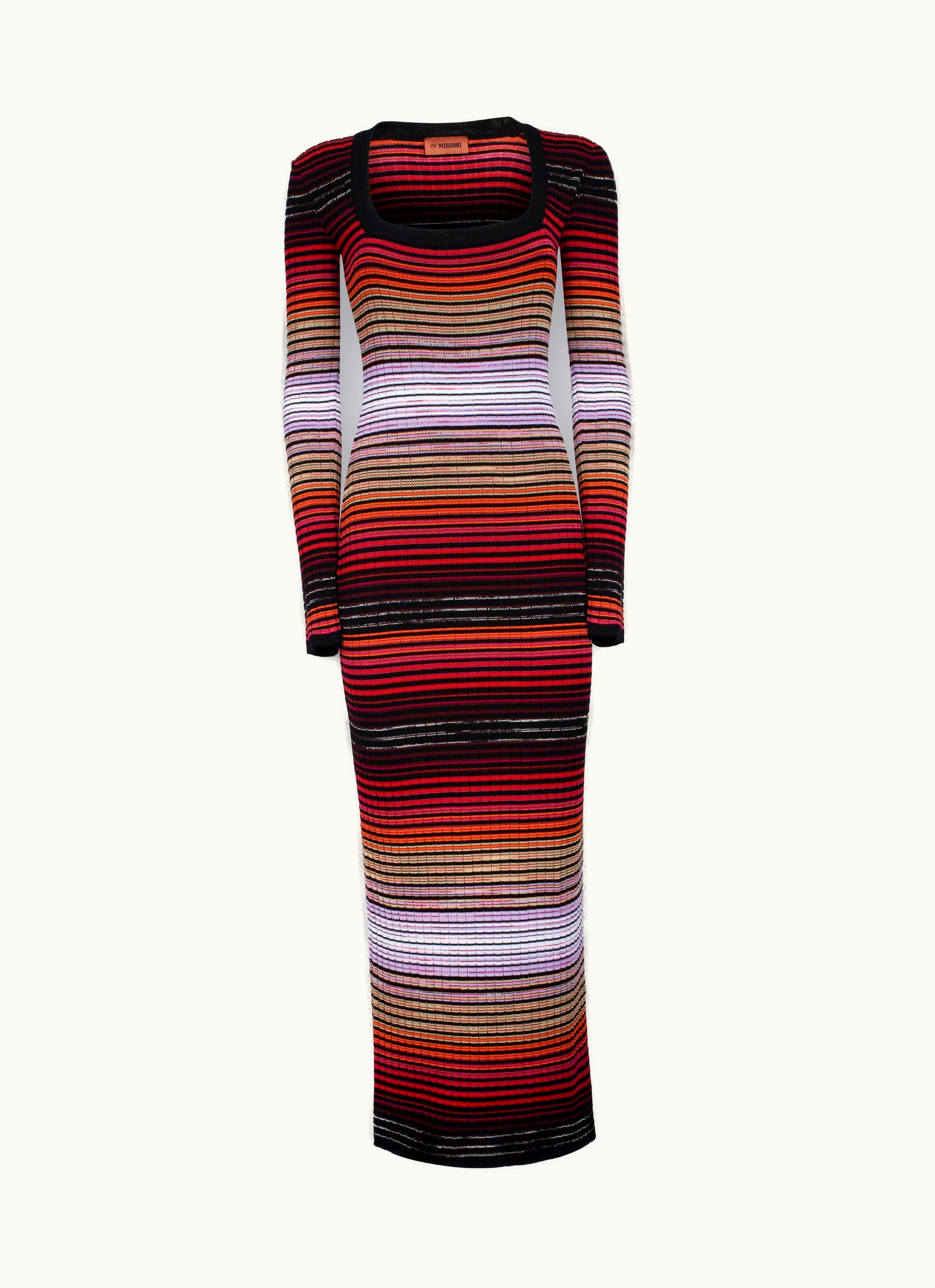 Missoni Missoni Long Dress With Square Neckline In Striped Cotton And Viscose Multicoloured
