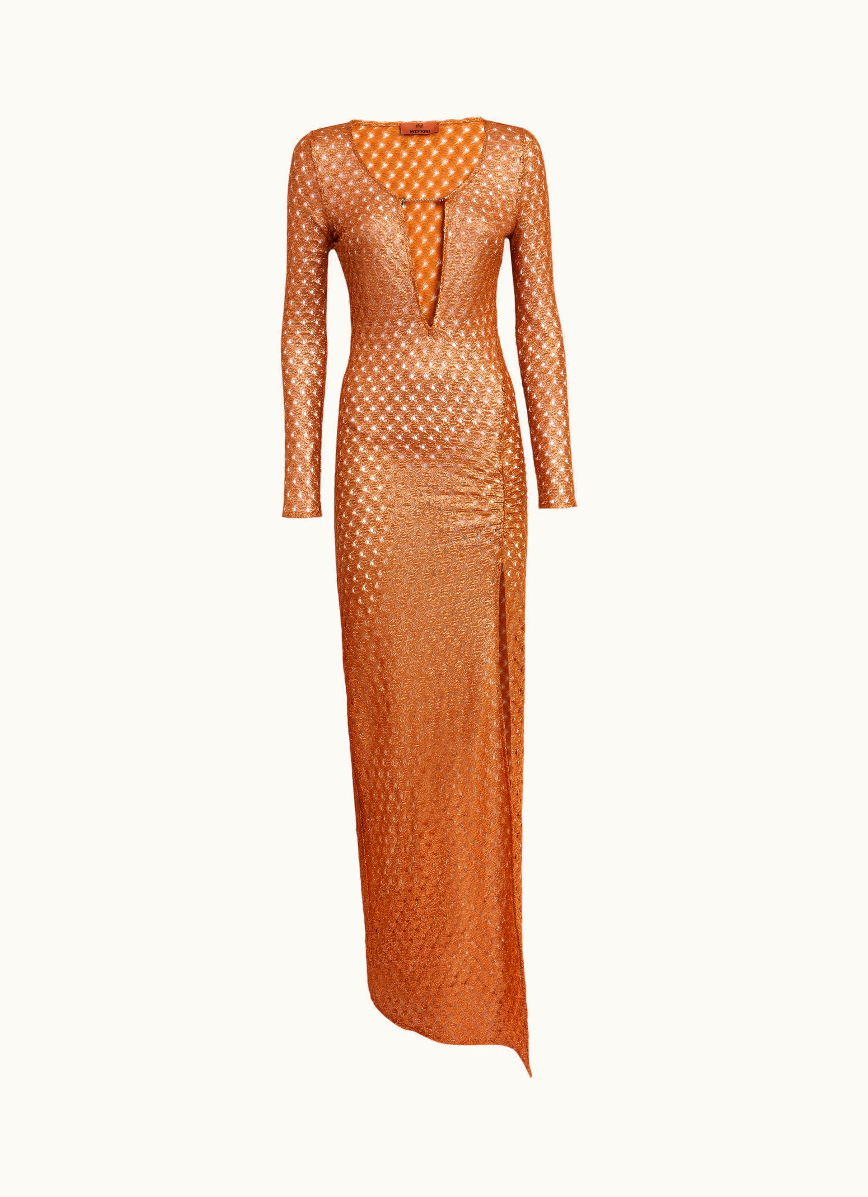 Missoni Missoni Long lace-effect Dress With V Neckline And Appliqués Brown