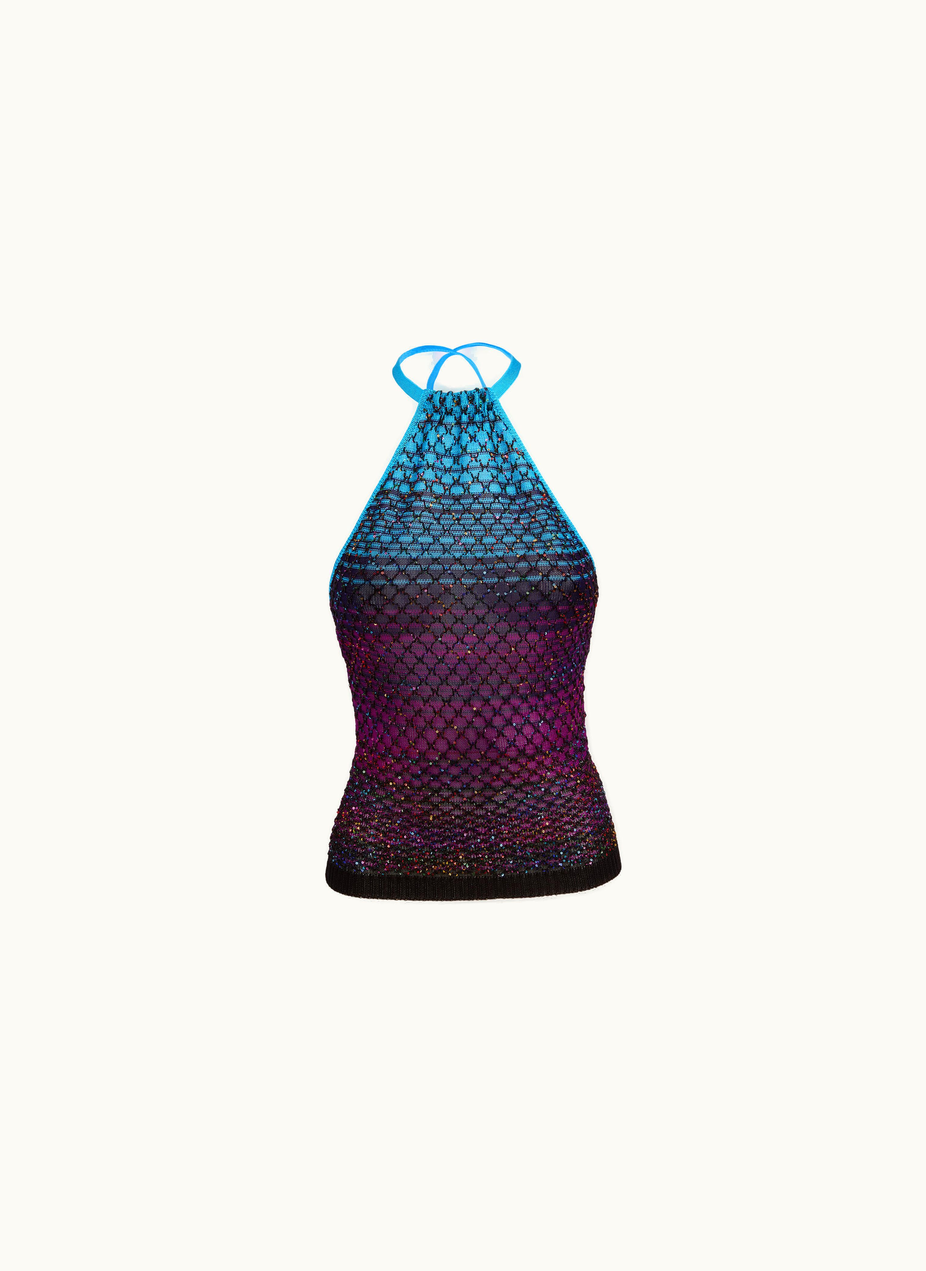 Missoni Missoni Mesh Top With Sequin Appliqué Turquoise, Purple & Black