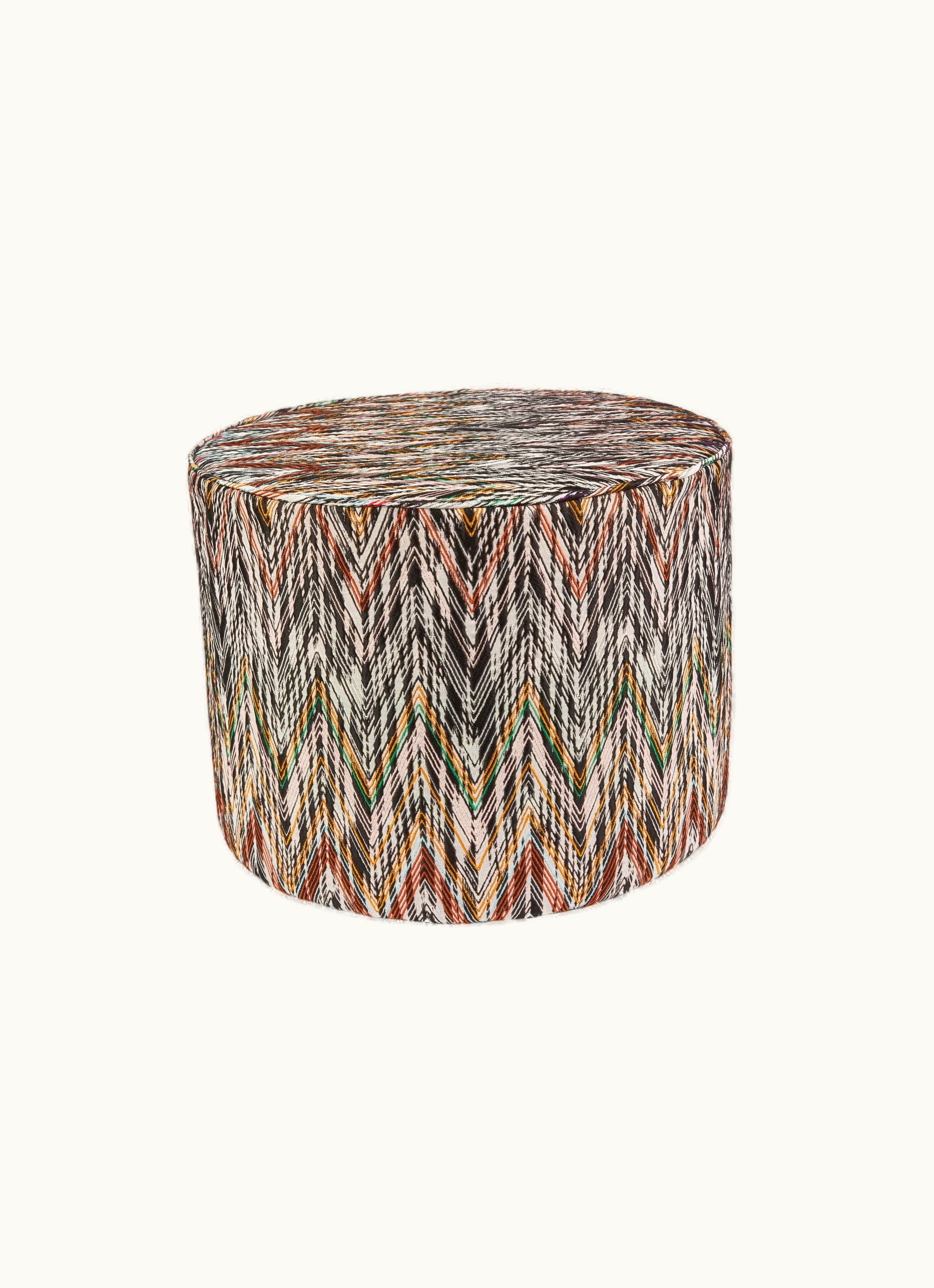 Missoni Missoni NY 40x30 CM Cylindrical Pouffe With Optical Chevron And Multicoloured Zigzag Black