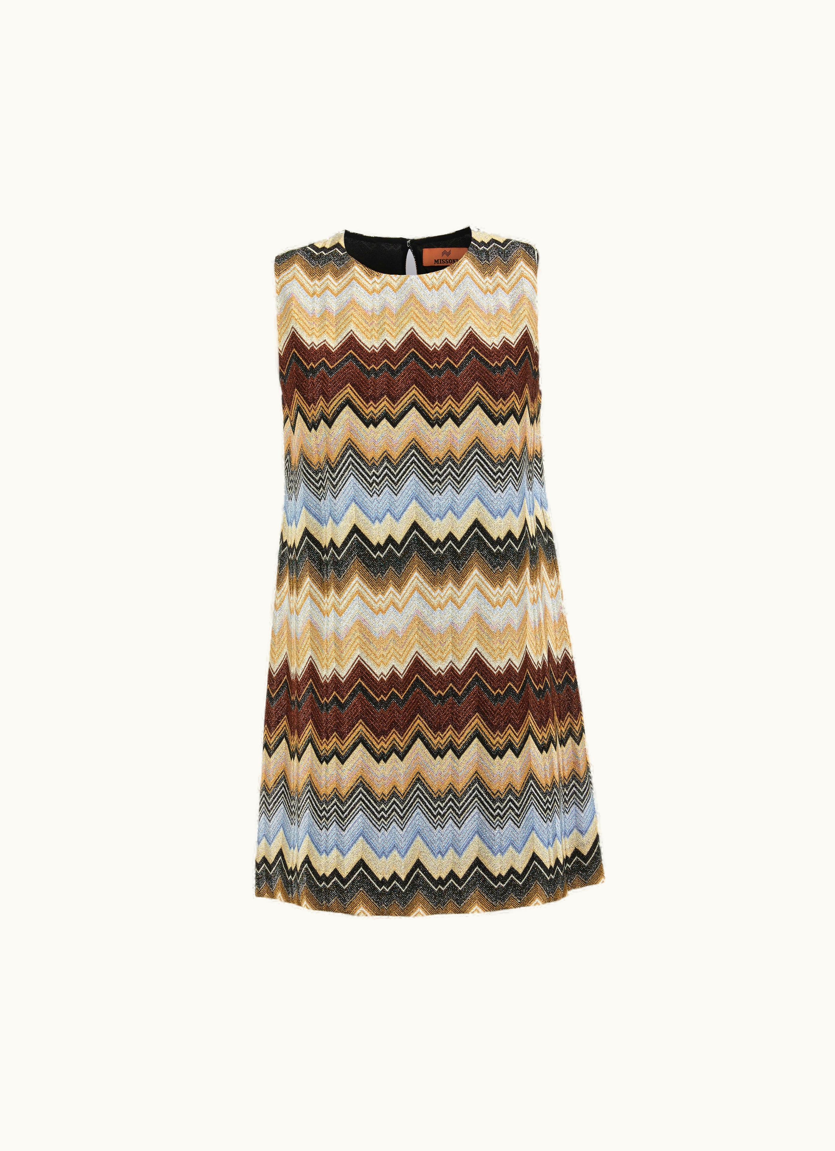 Missoni Missoni Pleated Lamé Zigzag Viscose Mini Dress Multicoloured