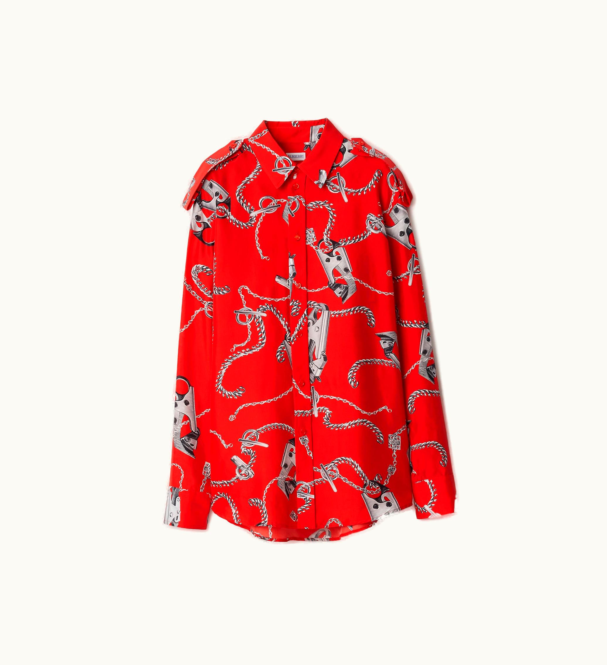 Burberry Burberry Knight Hardware Silk Shirt In Silver / Red - Women
