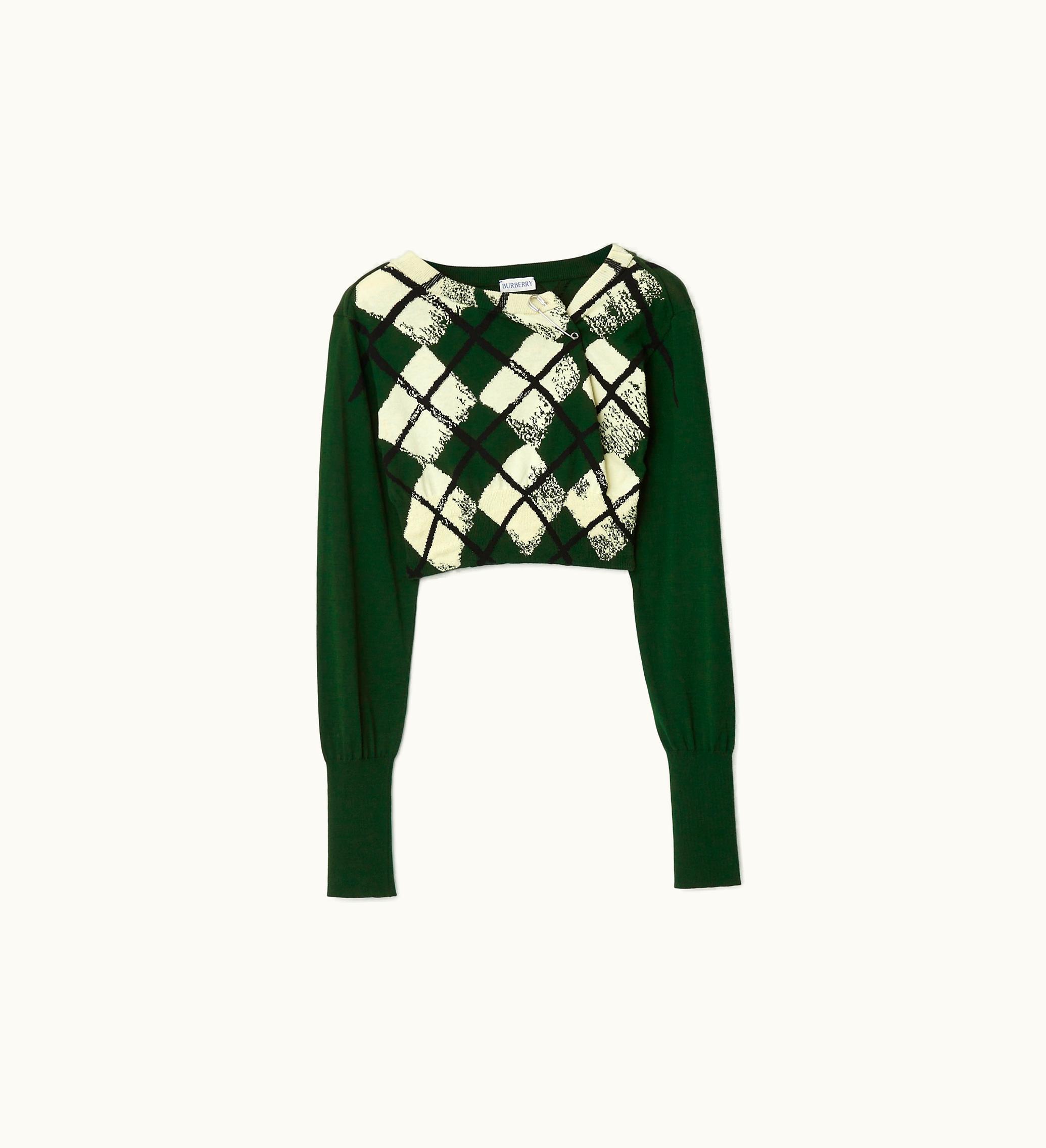 Burberry Burberry Cropped Argyle Cotton Sweater In Ivy - Women