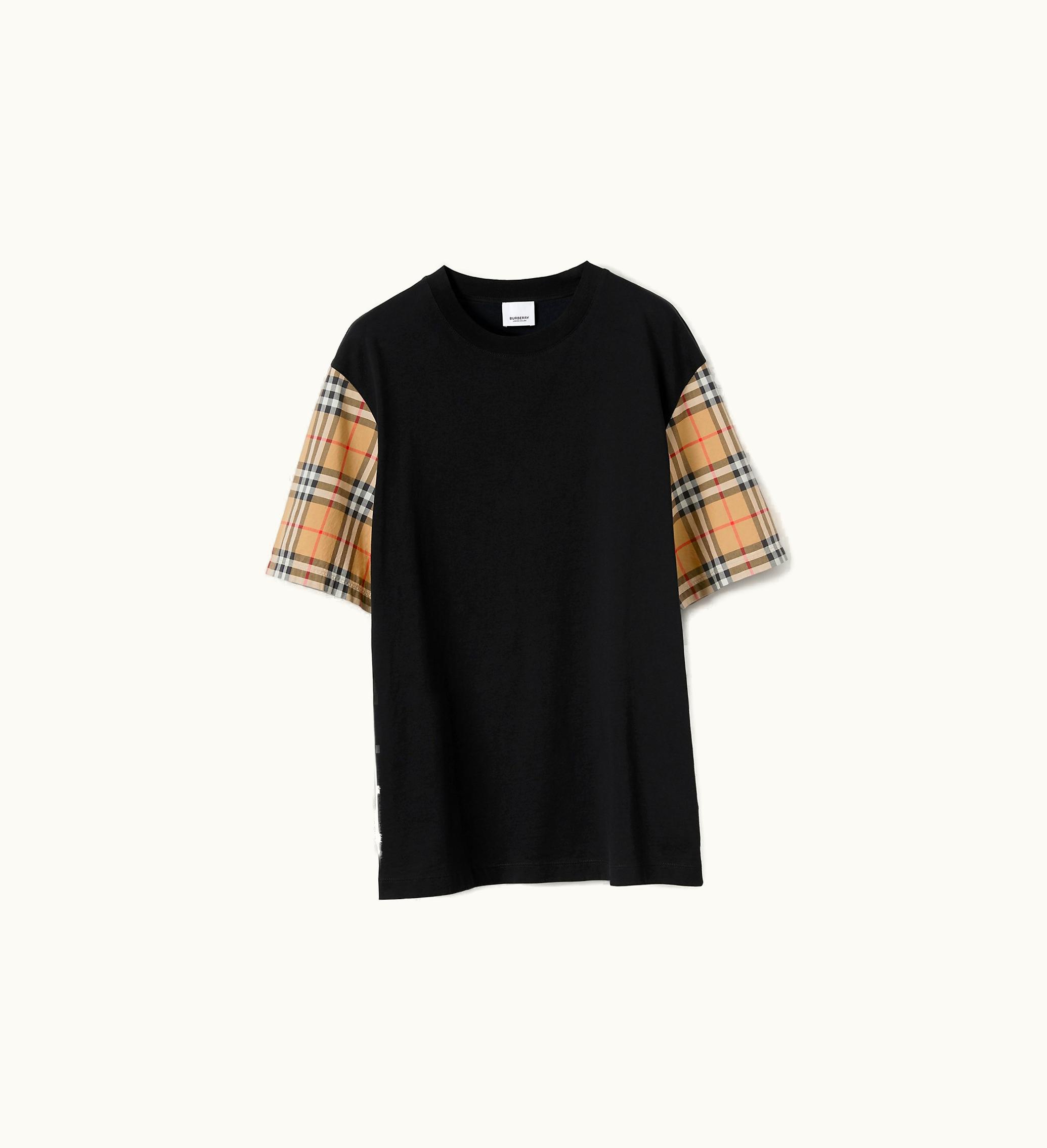 Burberry Burberry Check Sleeve Cotton T-shirt In Black - Women
